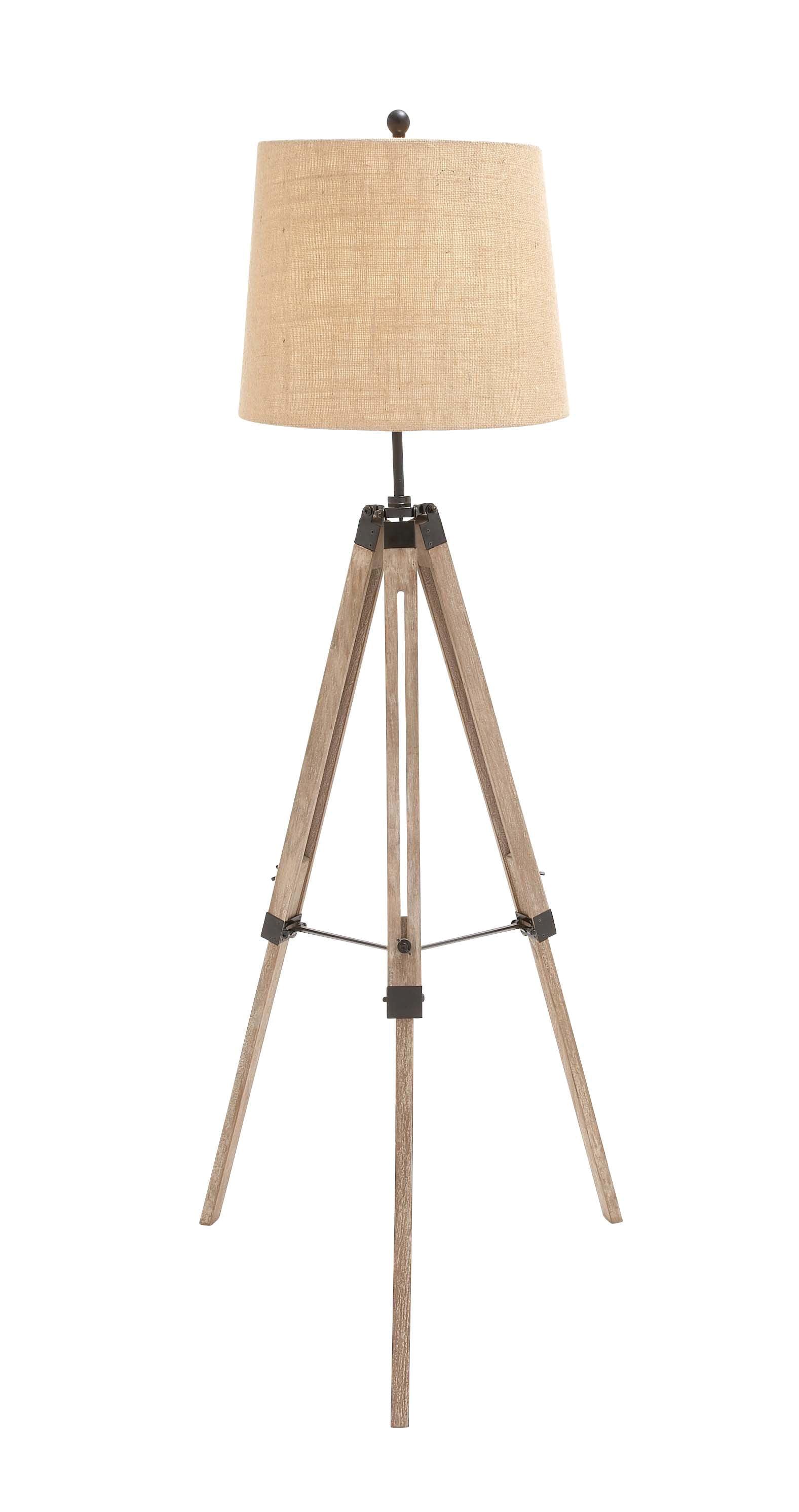 Brown Wood Adjustable Tripod Outdoor Floor Lamp 30.65"