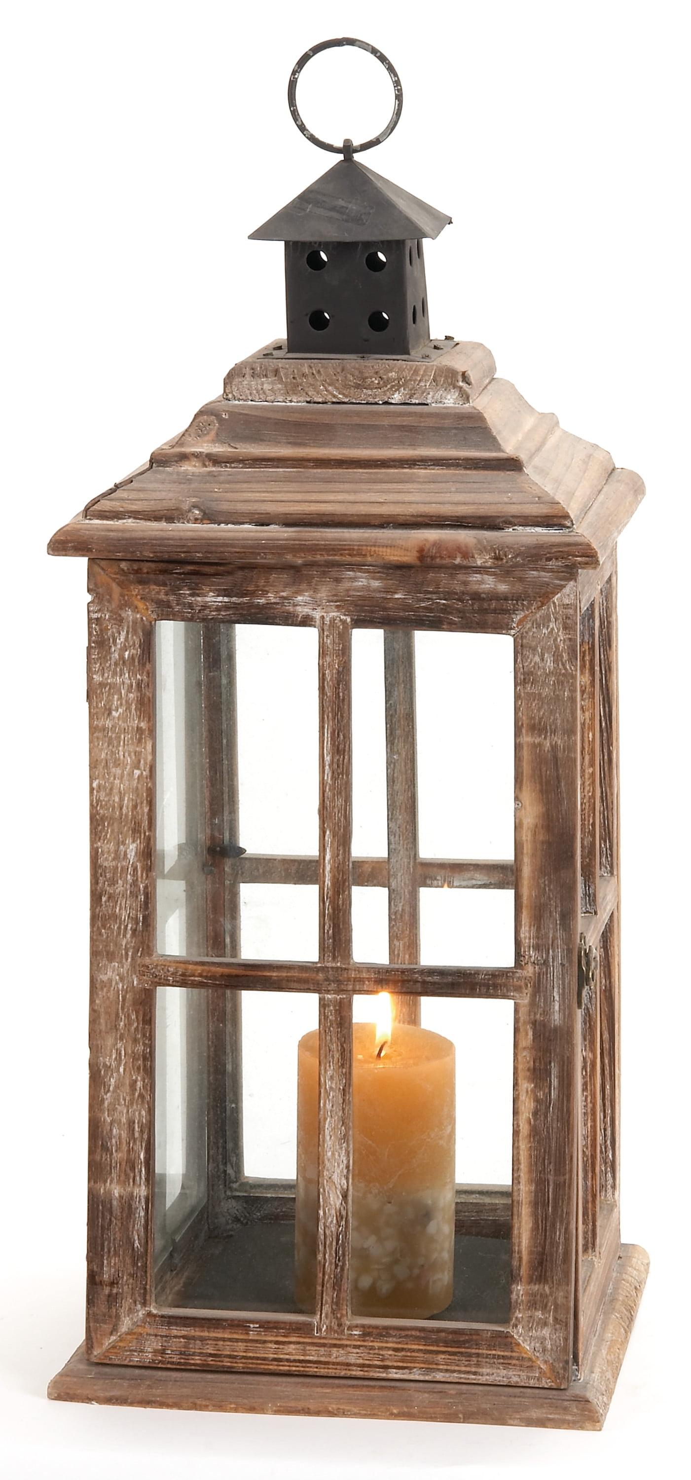 Brown Fir Wood and Glass Traditional Candle Lantern