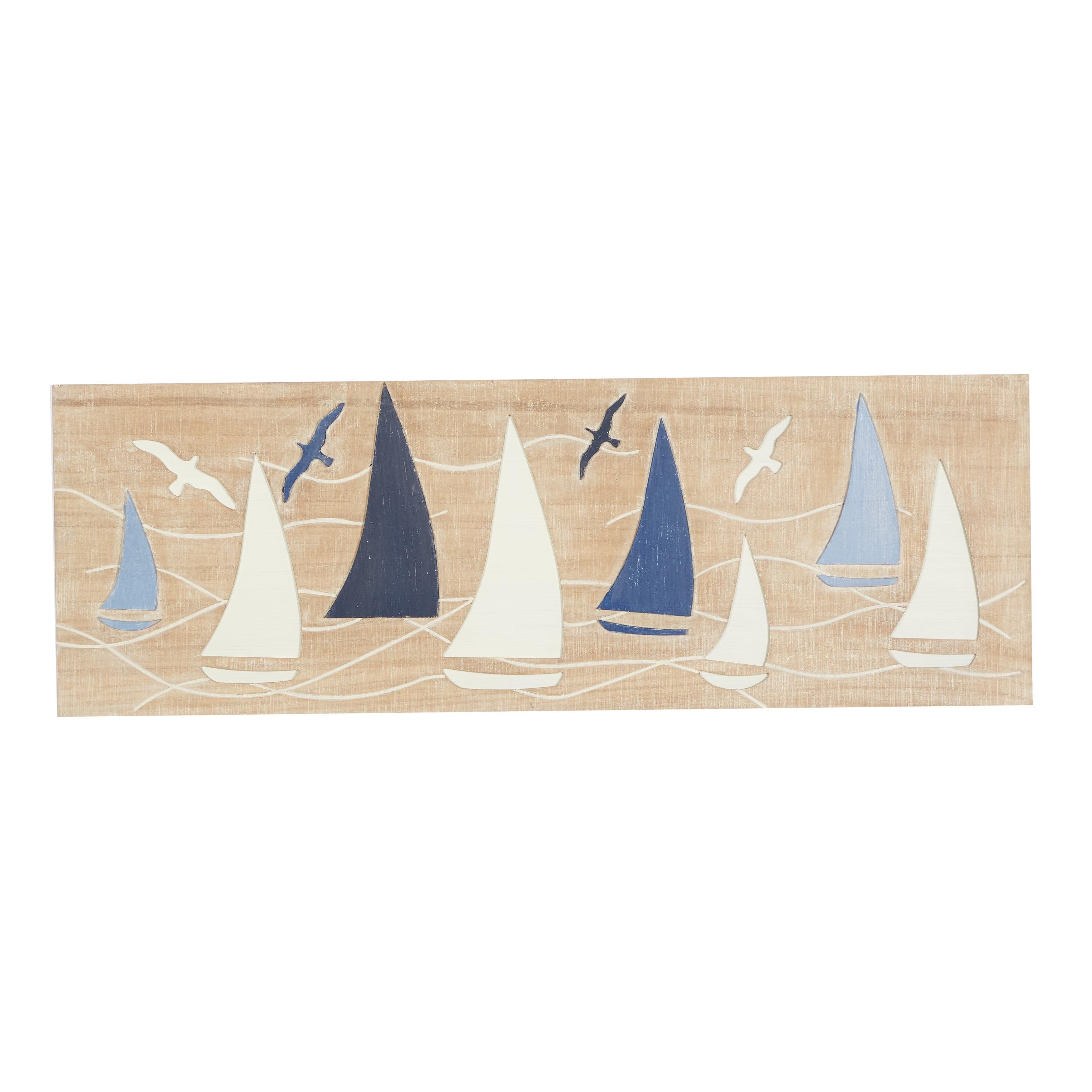 DecMode Brown Wood Sail Boat Wall Decor