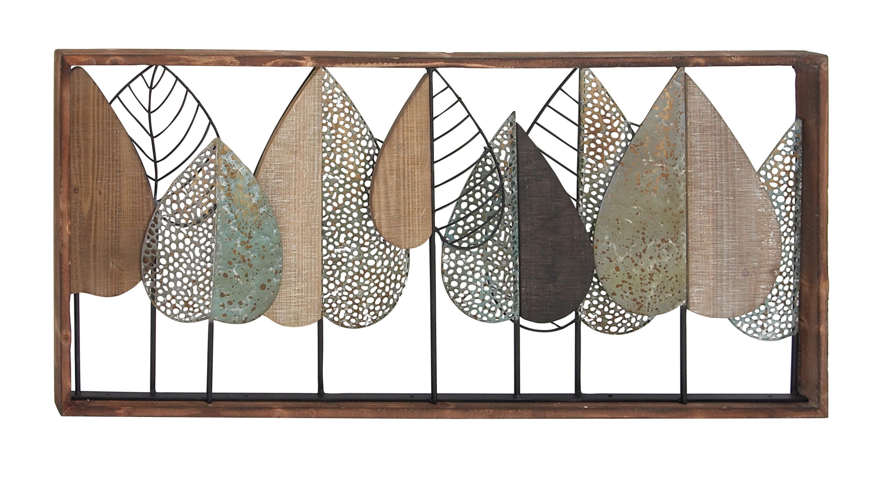 XMVJHOME Modern Leaf Wall Art Sculpture With Metal Wire Accents, Minimalist Botanical Home Decor, Open-Frame Design For Contemporary Interiors
