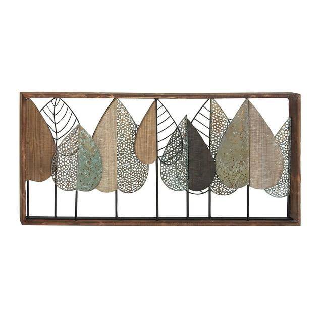 XMVJHOME Modern Leaf Wall Art Sculpture With Metal Wire Accents, Minimalist Botanical Home Decor, Open-Frame Design For Contemporary Interiors