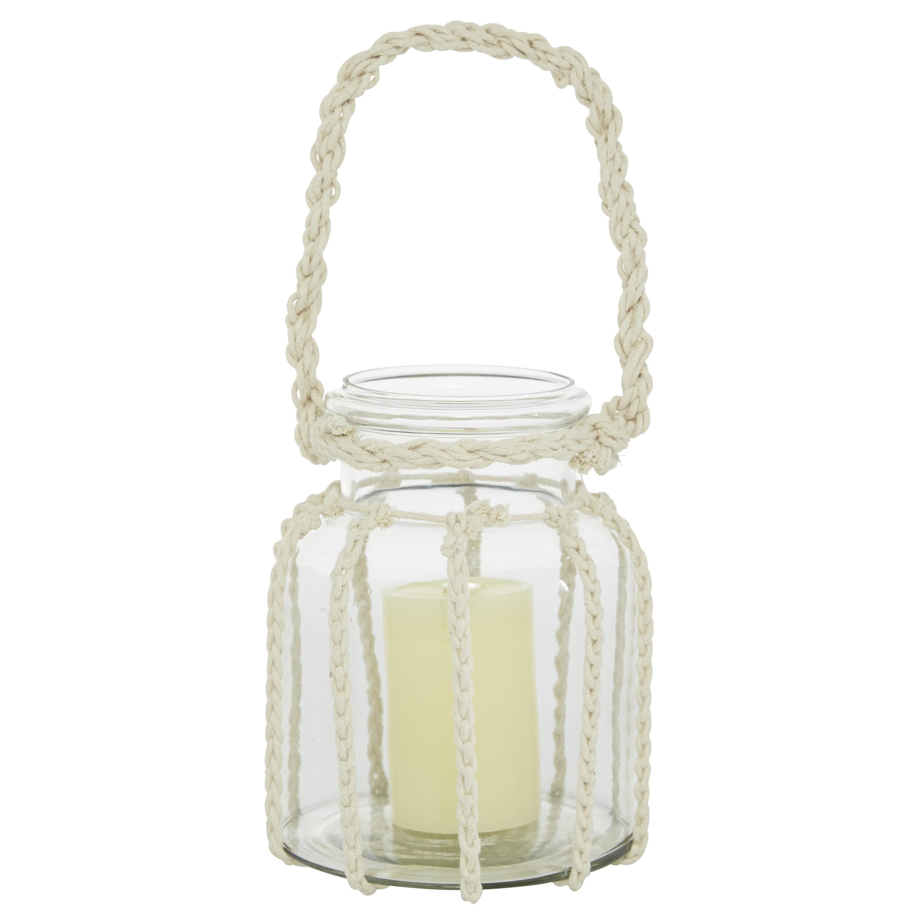 DecMode Clear Glass Decorative Candle Lantern with Rope Handle