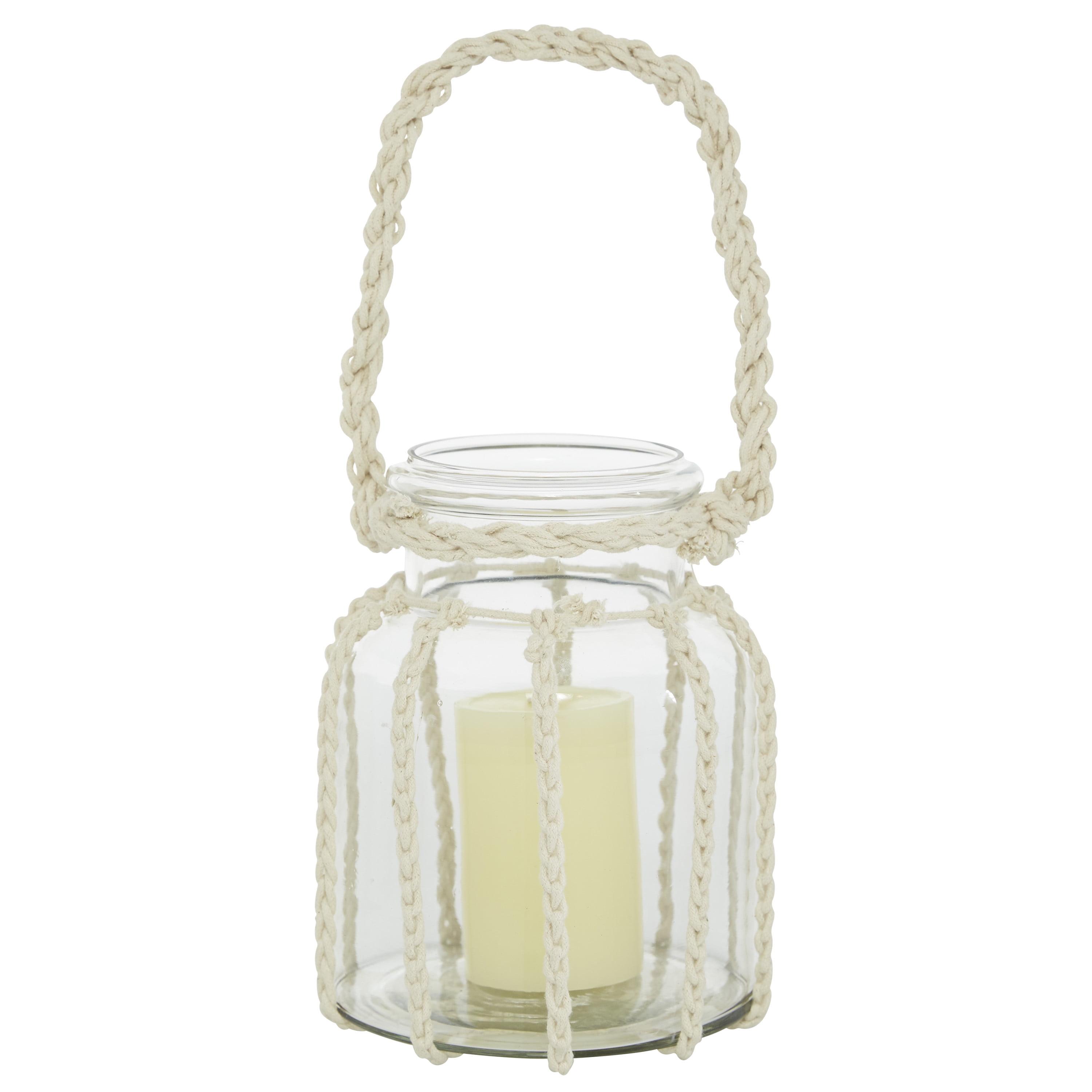 Coastal Charm Wooden Hanging Candle Lantern, 8" Clear Glass