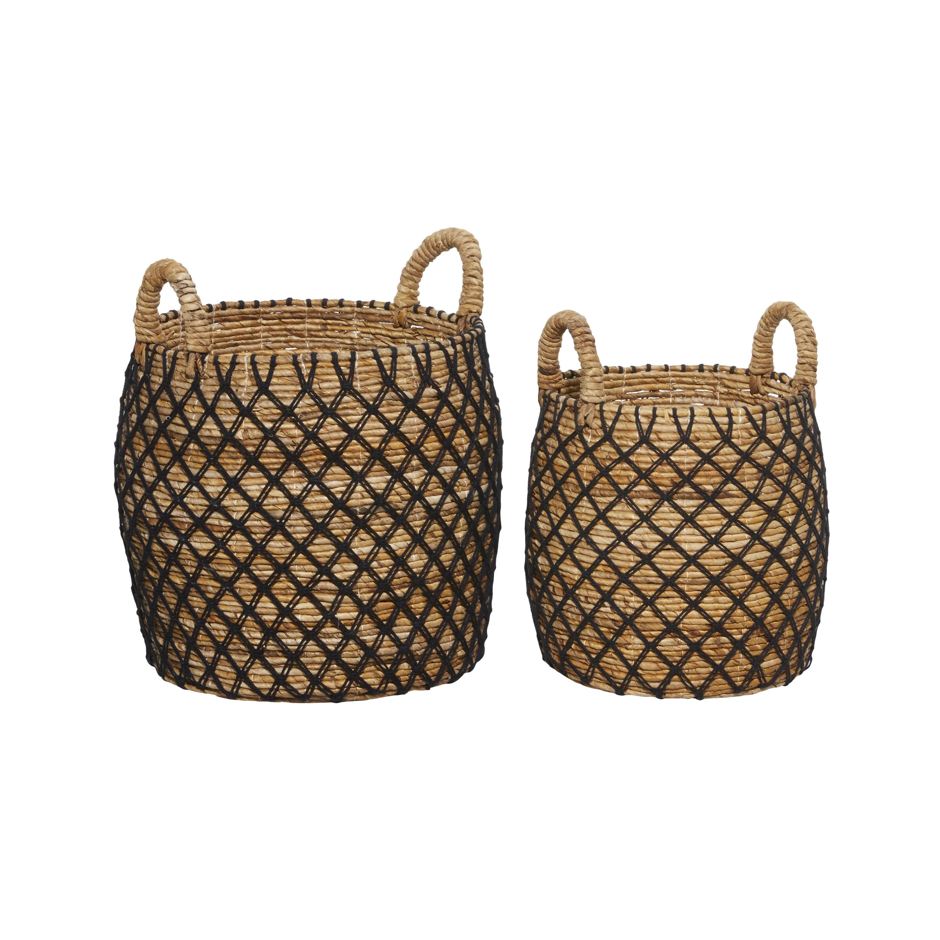 Brown Round Banana Leaf Storage Basket Set, 19"