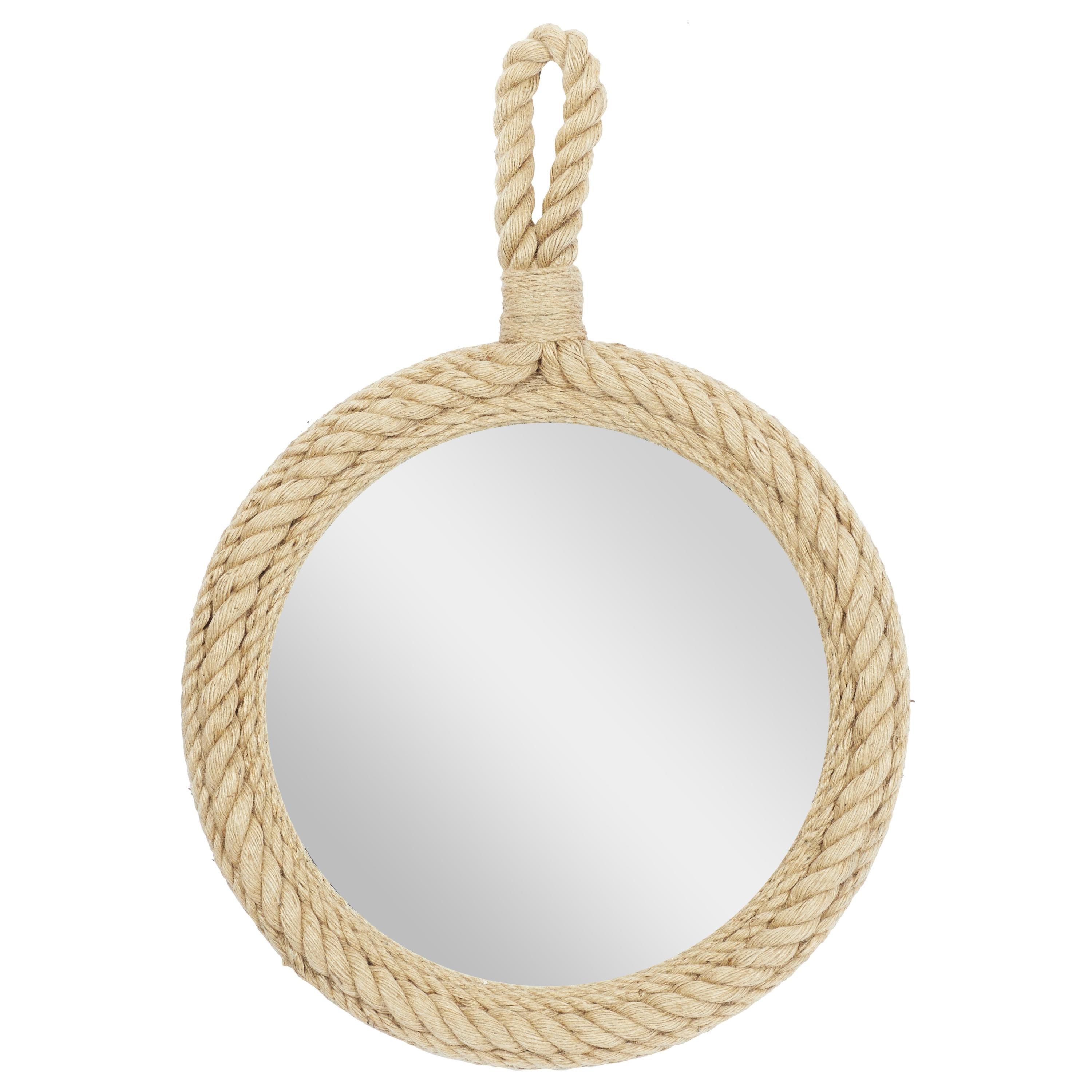 Nautical Round Wood Decorative Mirror with Rope Trim