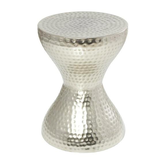 Modern Hourglass Hammered Metal Accent Table Silver - Olivia & May: Industrial Style, Iron Frame, No Assembly Required