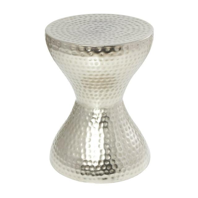 Modern Hourglass Hammered Metal Accent Table Silver - Olivia & May: Industrial Style, Iron Frame, No Assembly Required