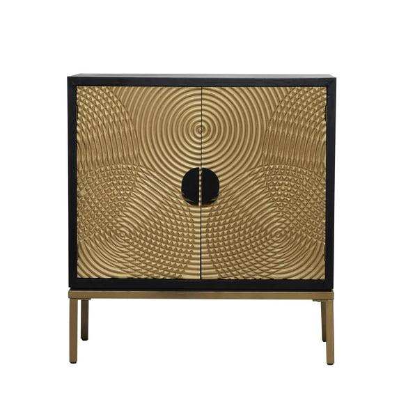 Mercury Row® Wood Relief Ripple Design 1 Shelf and 2 Door Room Cabinet with Crescent Moon Handles
