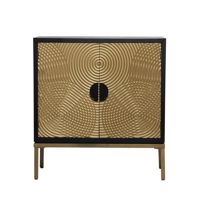 Mercury Row® Wood Relief Ripple Design 1 Shelf and 2 Door Room Cabinet with Crescent Moon Handles