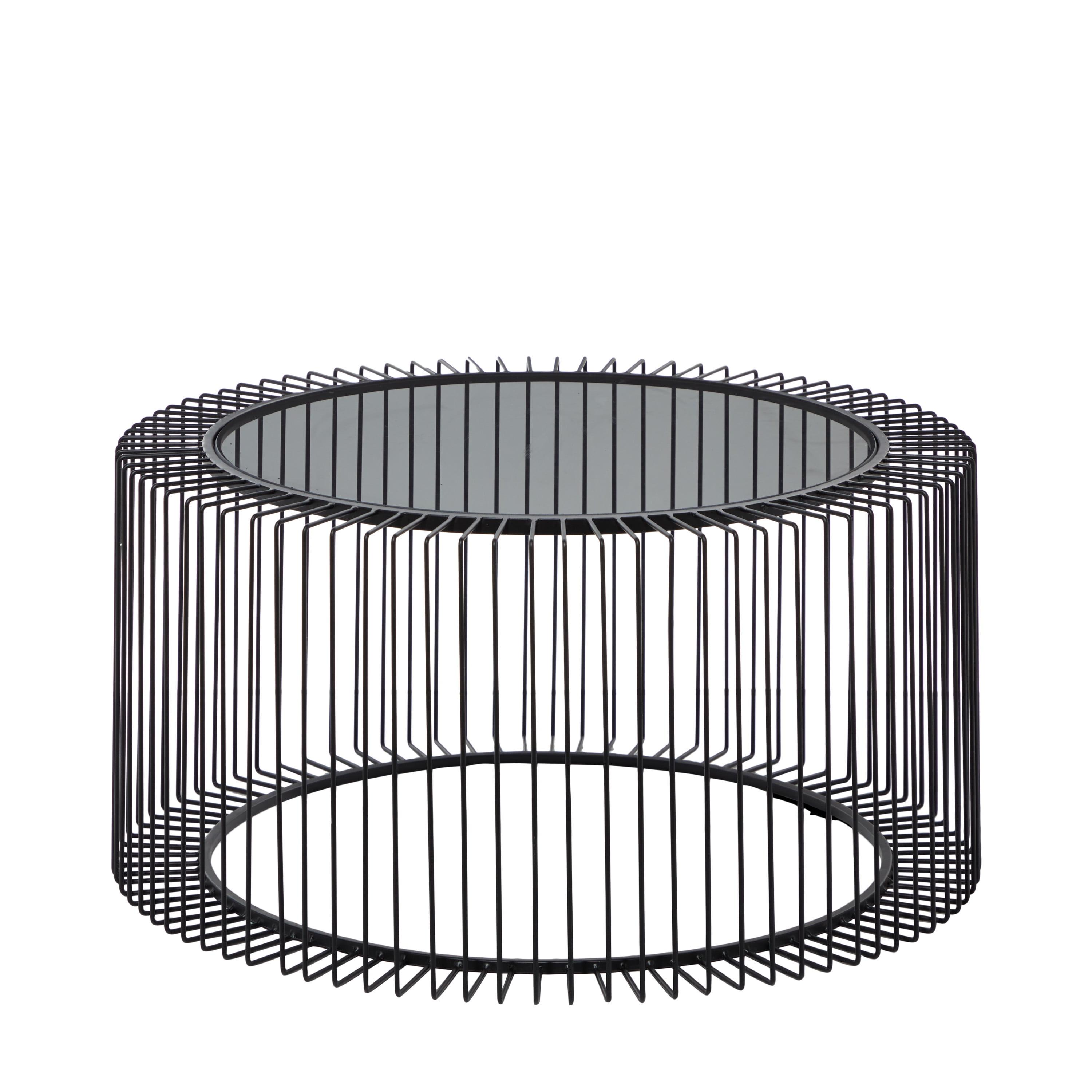 Modern Black Open Wire Frame 32" Round Glass Coffee Table