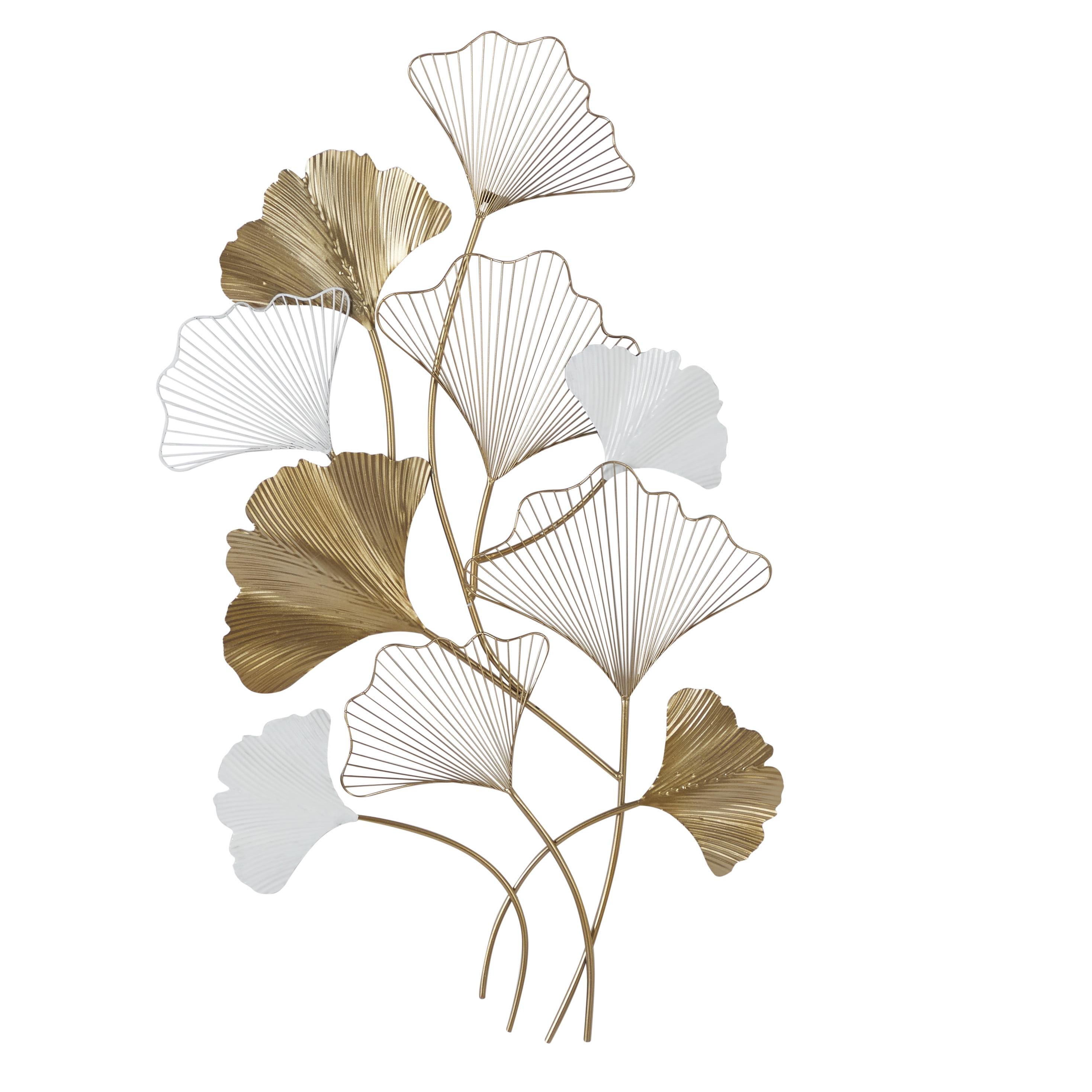 Gold and White Metal Leaf Wall Sculpture with Botanical Design