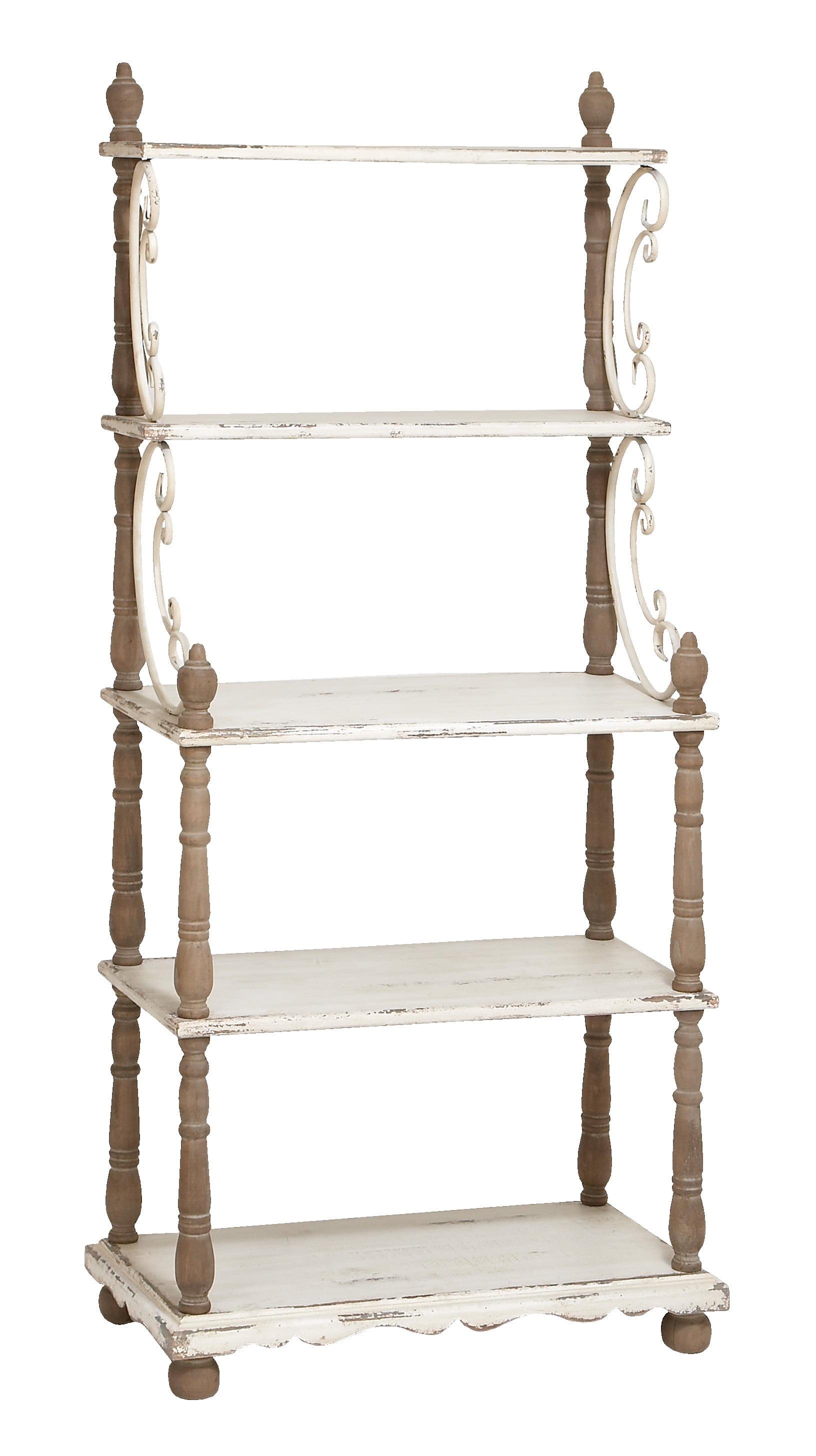 75" x 32" Farmhouse Wood Shelving Unit Off White - Olivia & May: 5-Tier Storage Bookcase