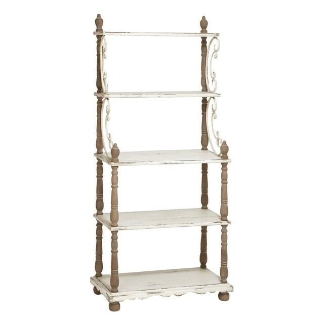 75" x 32" Farmhouse Wood Shelving Unit Off White - Olivia & May: 5-Tier Storage Bookcase