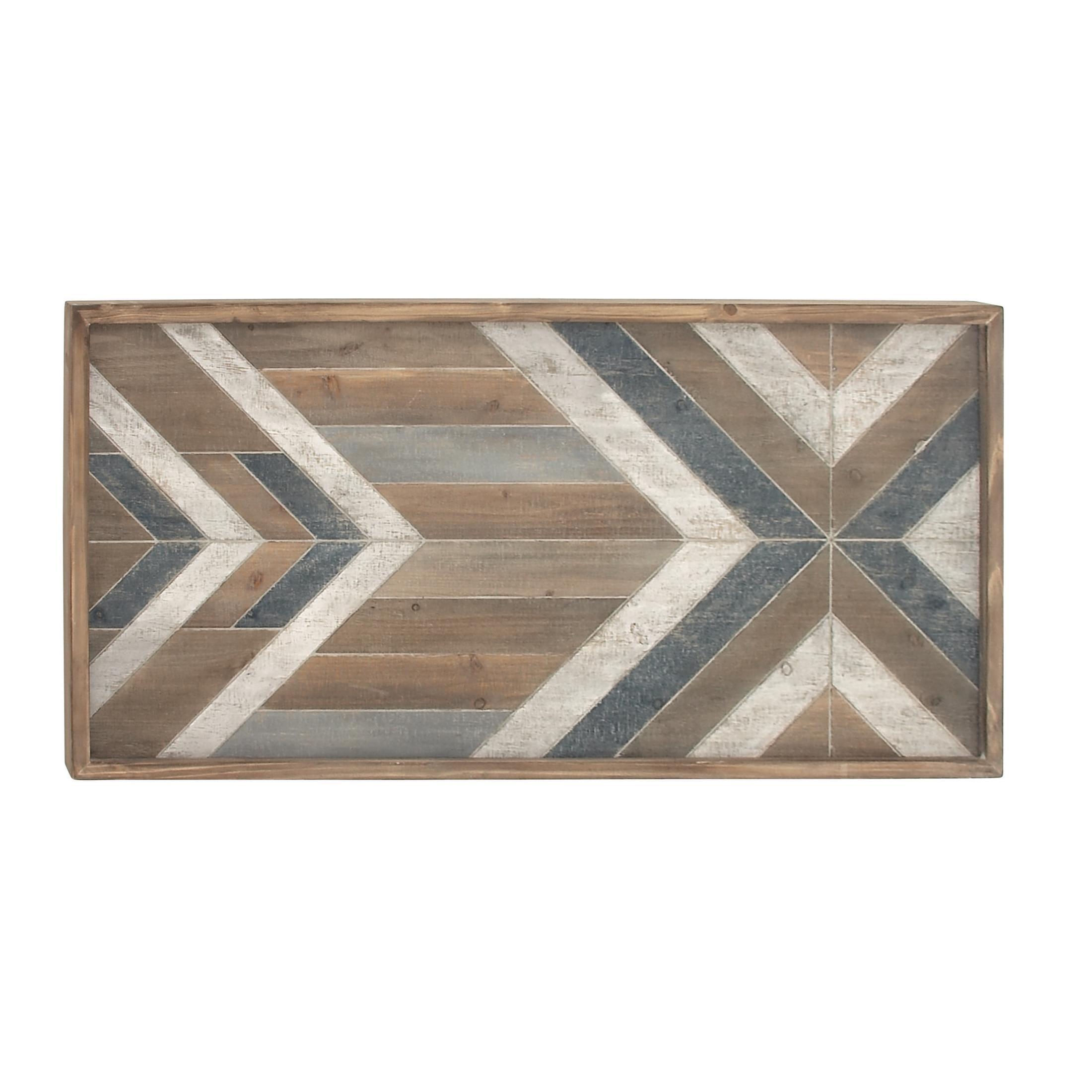 DecMode Farmhouse Distressed Rectangular Wood Wall Décor with Multi Colored Geometric Pattern, 46"W x 23"H