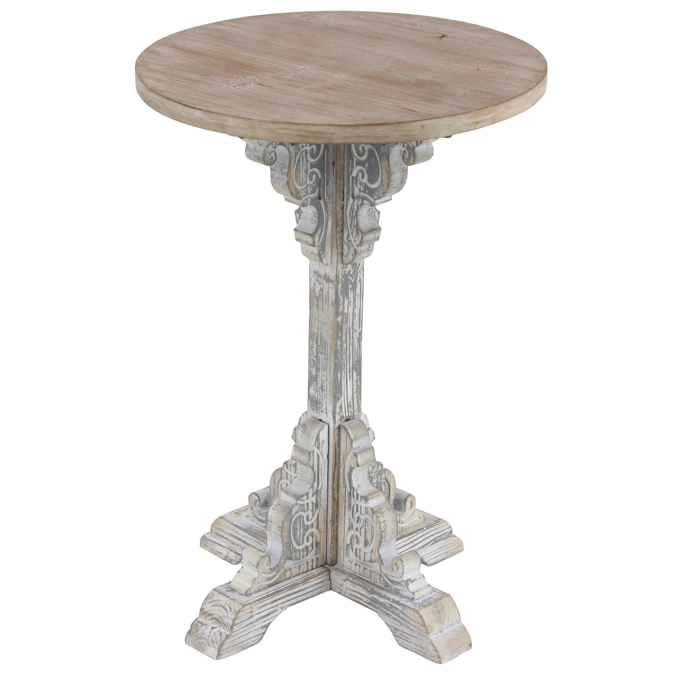 Gray Intricately Carved Scroll Round Wood Accent Table - 15" x 23"