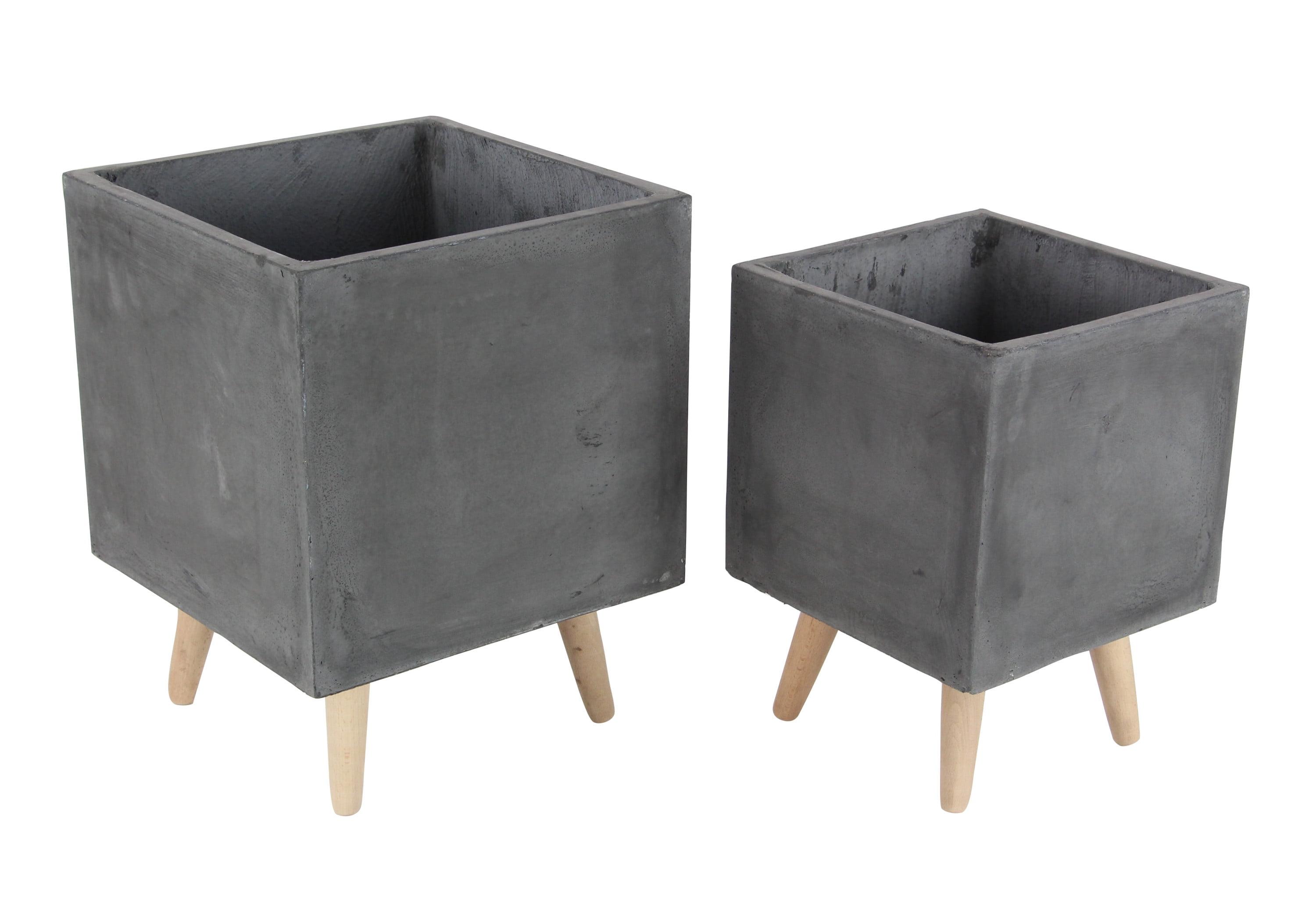 DecMode Fiber Clay Contemporary Planter, Dark Gray, Set of 2