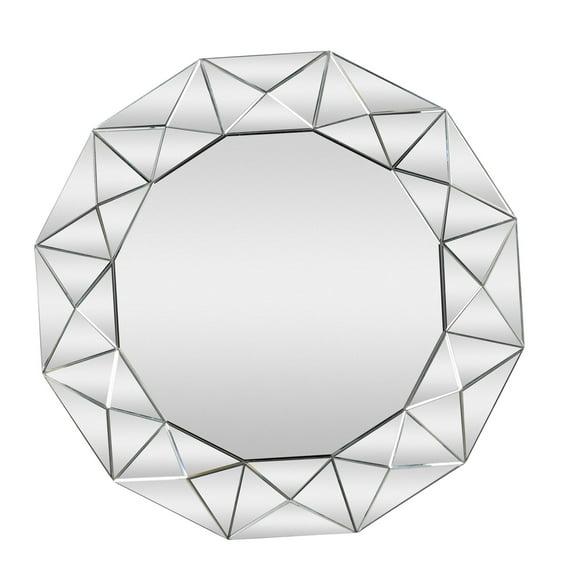 DecMode Glam Glass Silver Round Wall Mirror with Triangular Patterns, 40"D