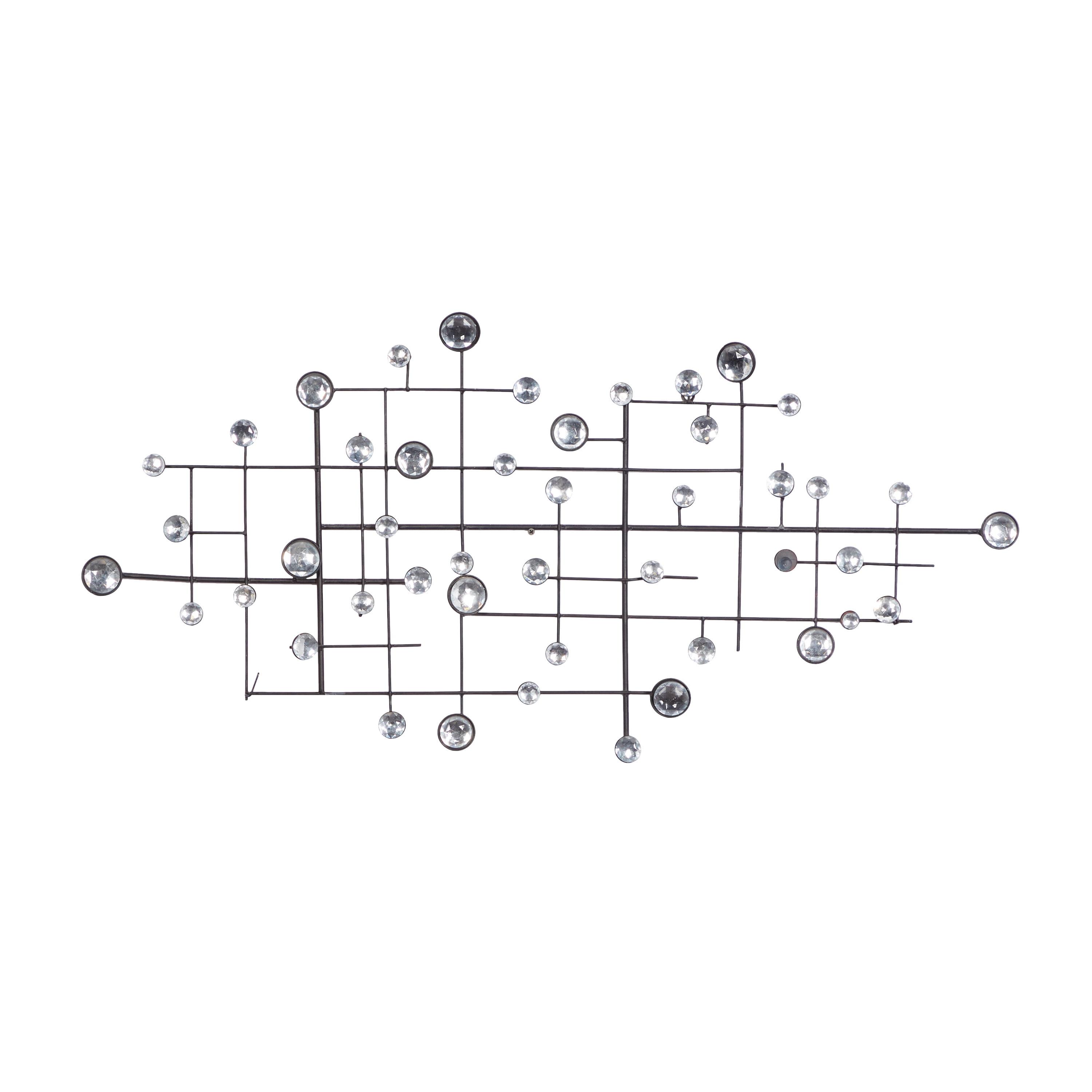 Silver Geometric Metal Wall Sculpture with Glass Beads