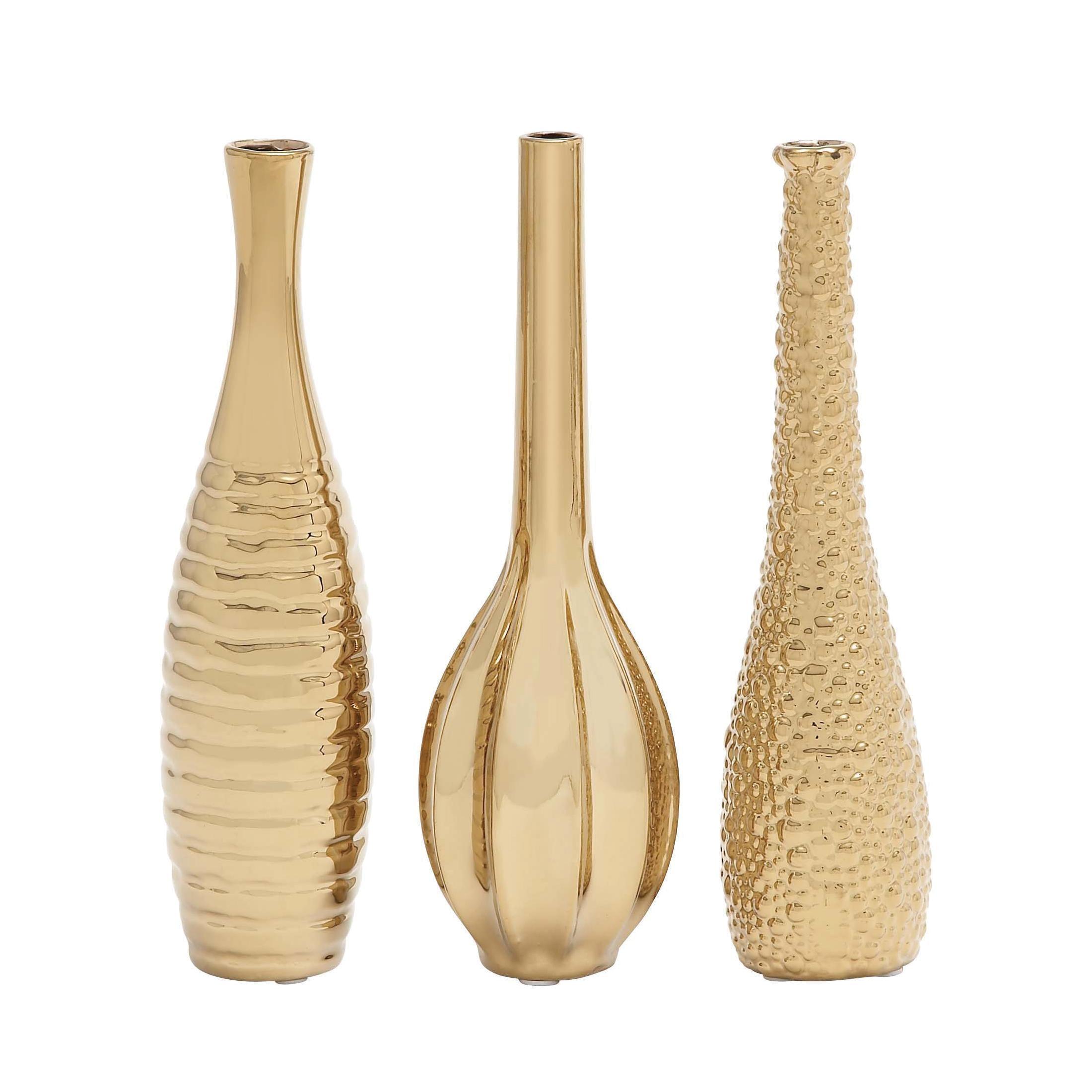 Olivia & May Decorative Ceramic Vases Gold 12" 3pk: Stoneware Novelty Containers, Spot Clean, Set of Three
