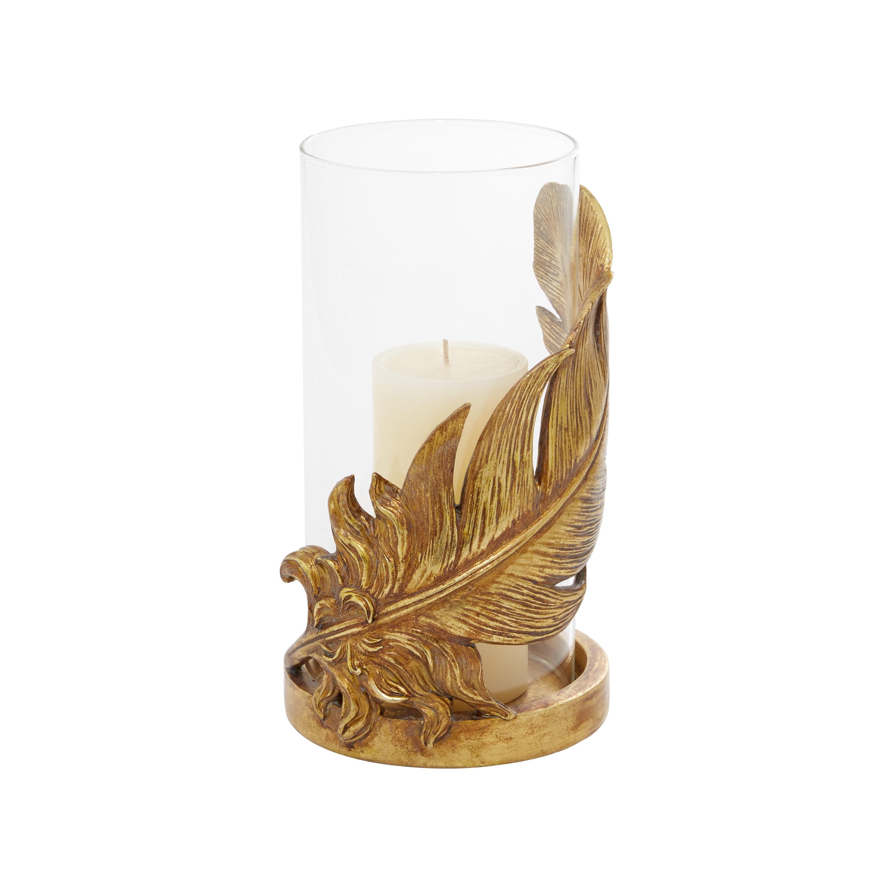 10" Gold Glass Cylinder Hurricane Candle Lantern