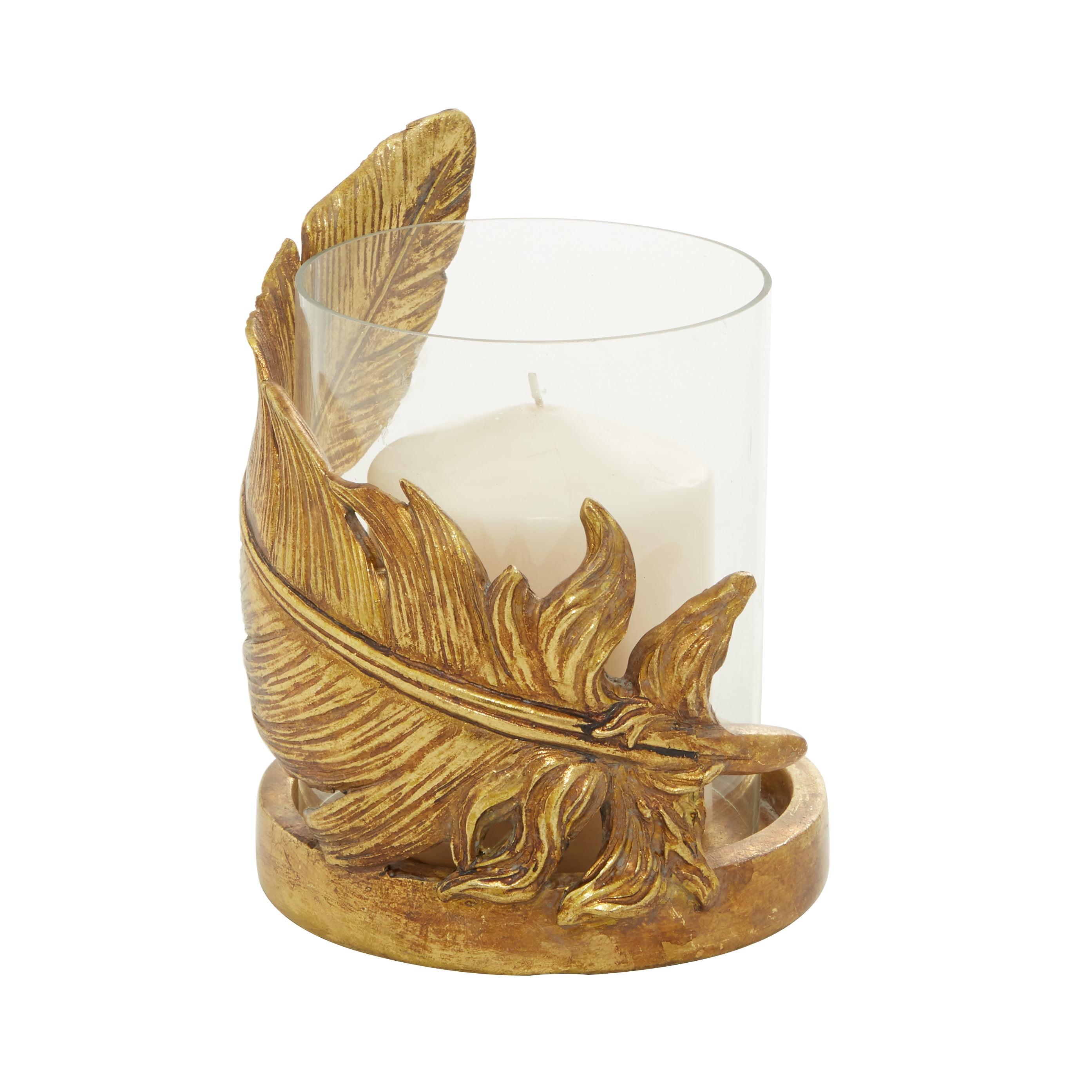 Elegant Winter Gold Glass Tabletop Hurricane Candle Lantern