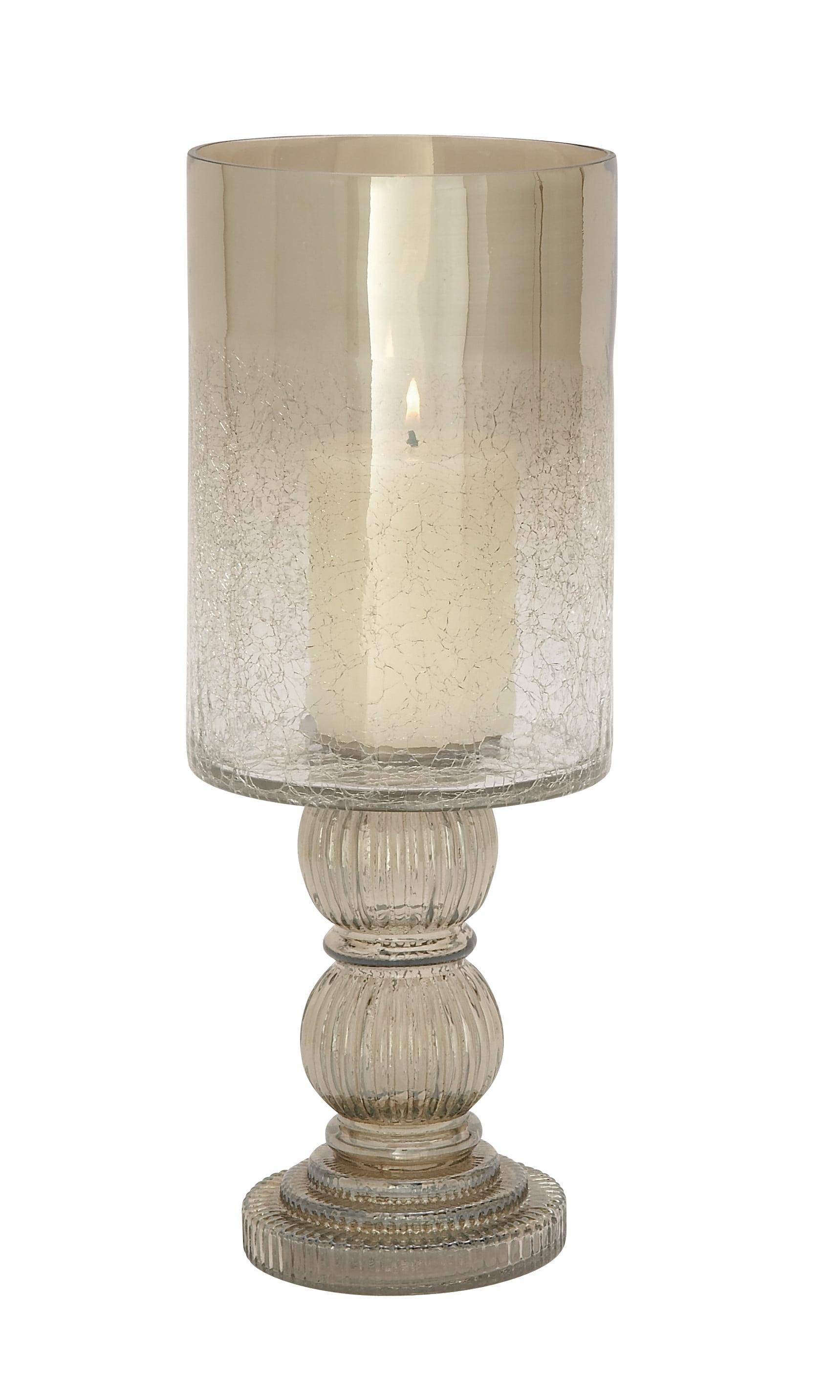 DecMode Gold Glass Handmade Turned Style Pillar Hurricane Lamp with Faux Mercury Glass Finish