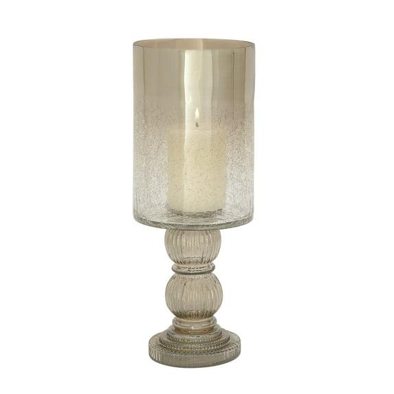 DecMode Gold Glass Handmade Turned Style Pillar Hurricane Lamp with Faux Mercury Glass Finish