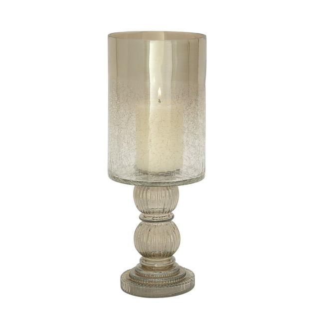 DecMode Gold Glass Handmade Turned Style Pillar Hurricane Lamp with Faux Mercury Glass Finish