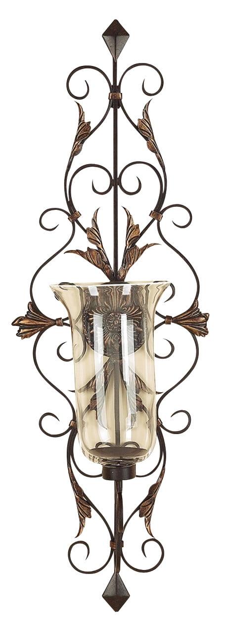 XL Gold and Bronze Glass Hurricane Wall Sconce