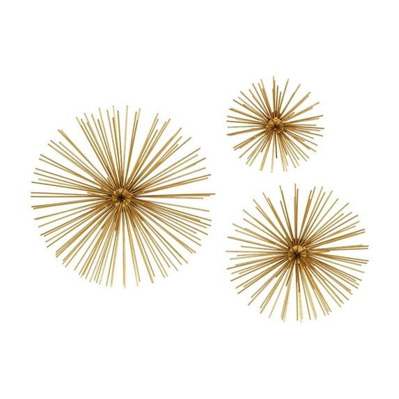 CosmoLiving by Cosmopolitan Gold Metal Starburst 3D Short Spike Home Wall Decor, Set of 3 6", 9", 12"W
