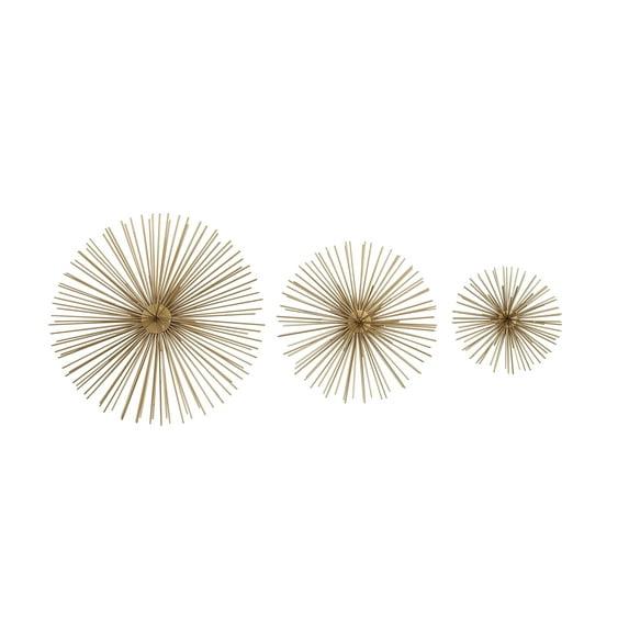 CosmoLiving by Cosmopolitan Gold Metal Starburst 3D Short Spike Home Wall Decor, Set of 3 6", 9", 12"W