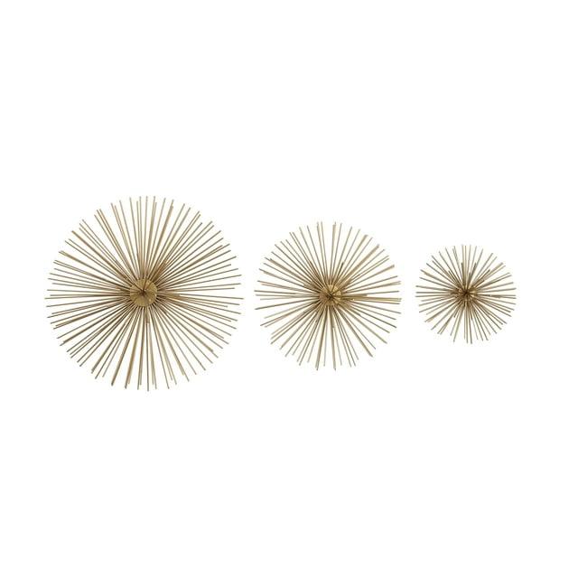 CosmoLiving by Cosmopolitan Gold Metal Starburst 3D Short Spike Home Wall Decor, Set of 3 6", 9", 12"W