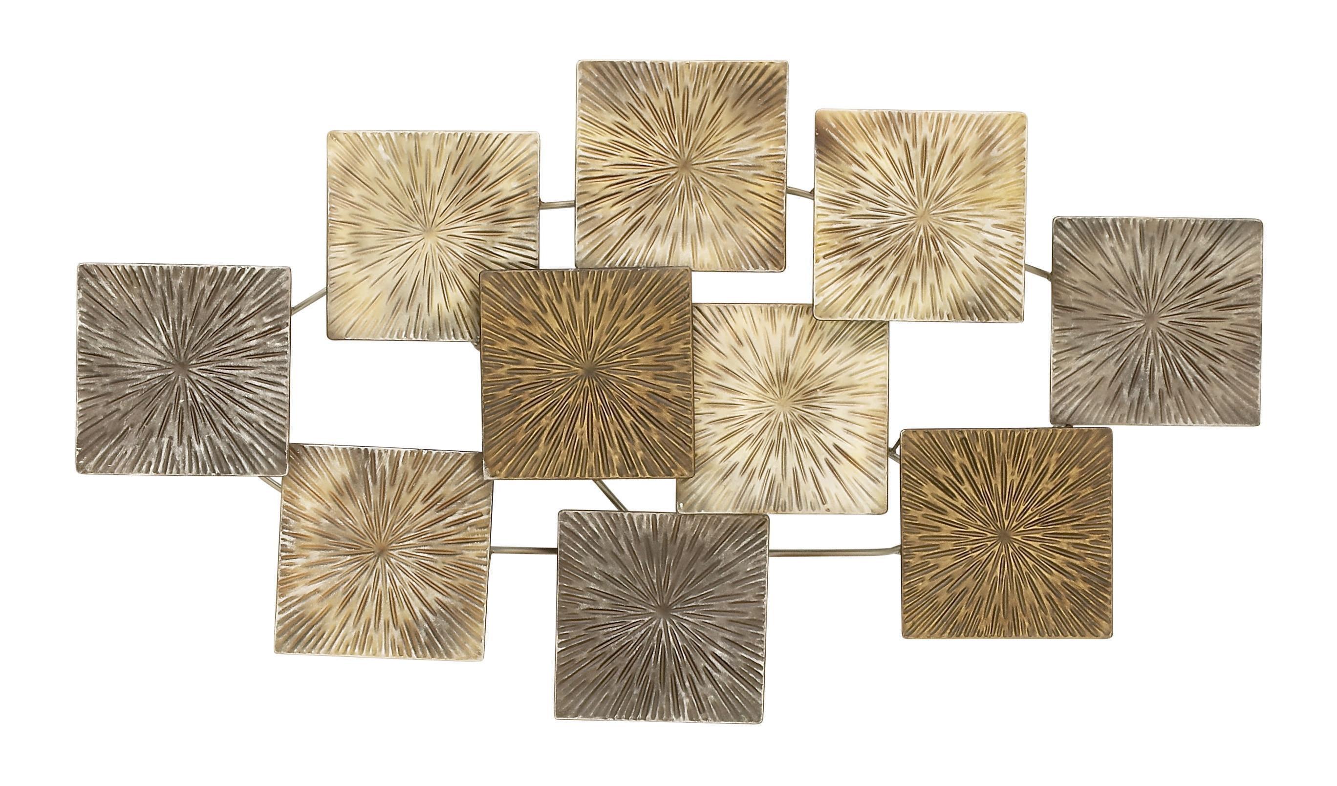 DecMode Gold Metal Carved Overlapping Square Sunburst Wall Decor