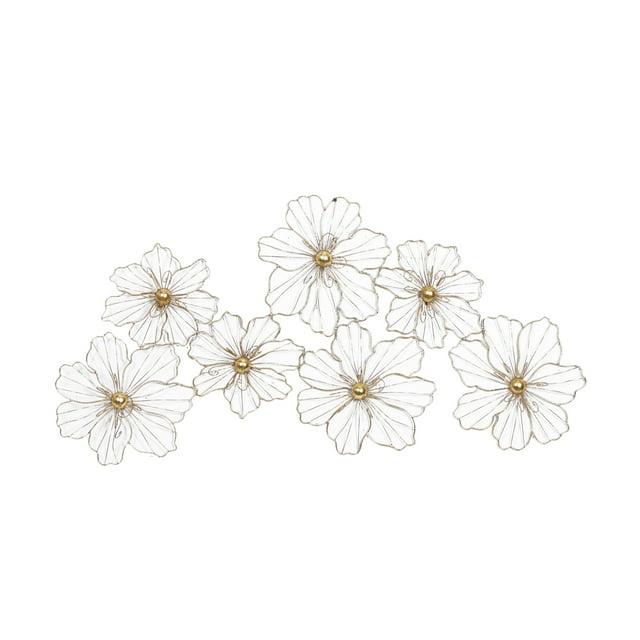 Metal Wire Foiled Floral Home Wall Decor with Scroll Accents