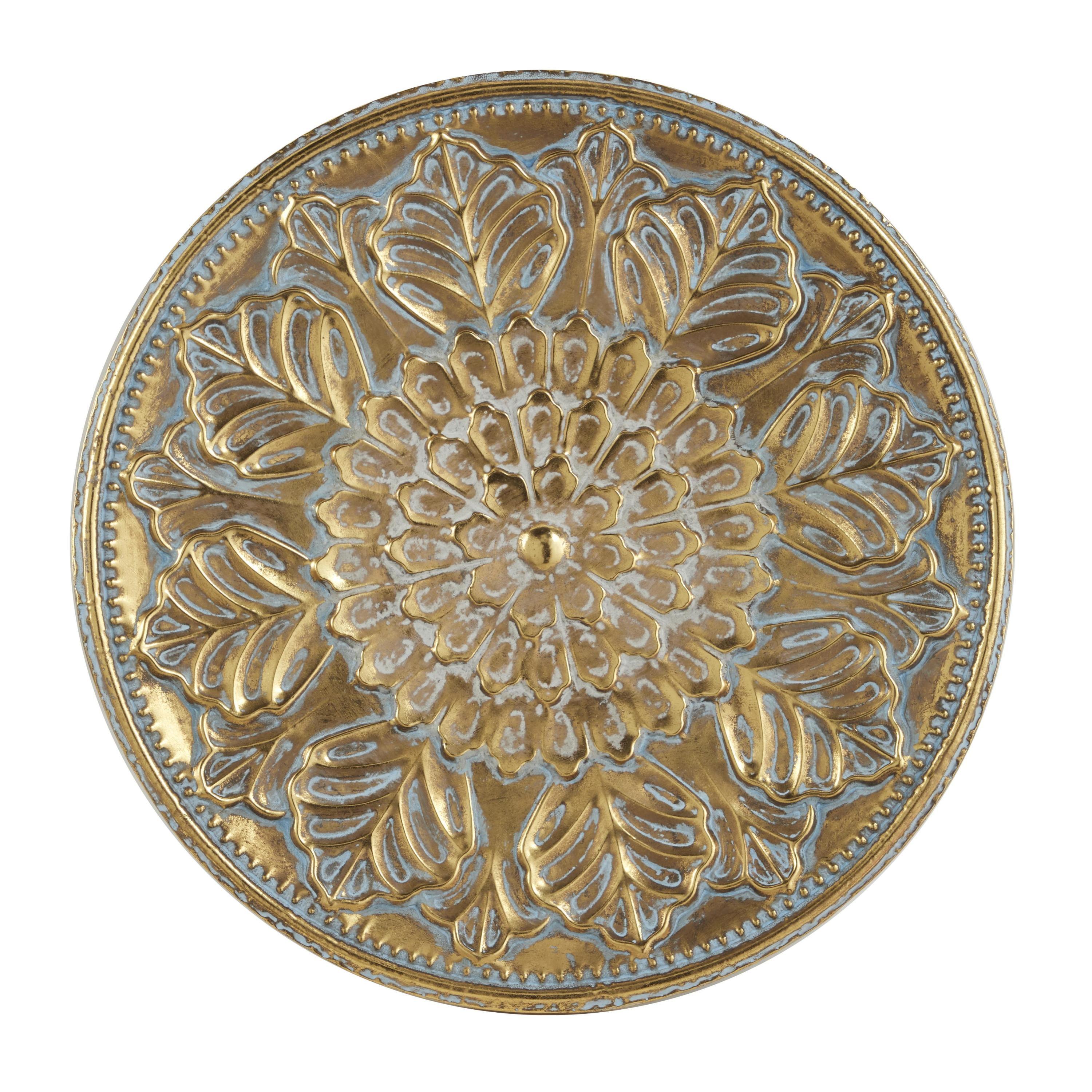 Gold Floral Embossed Iron Circular Wall Sculpture