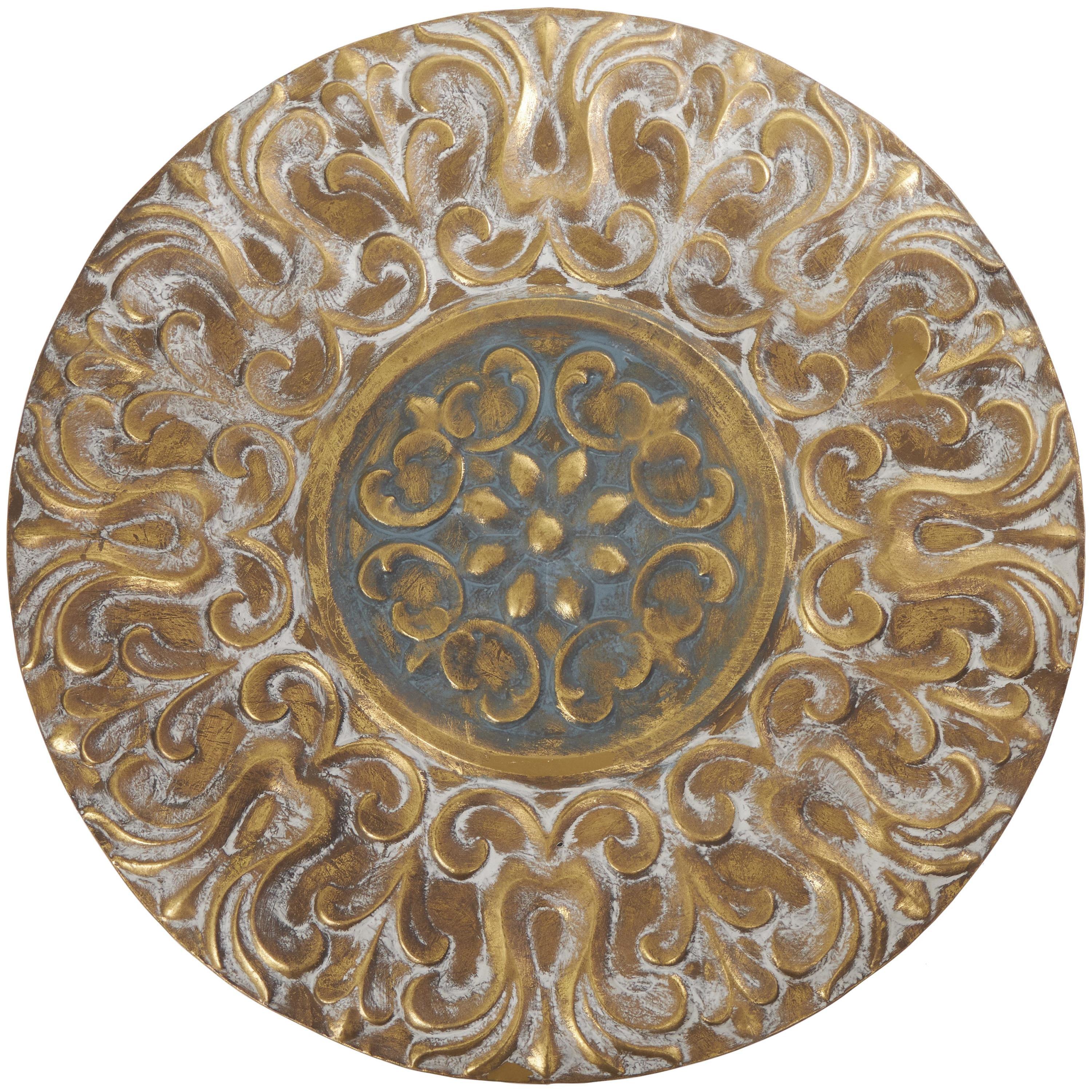 Gold and Silver Embossed Metal Floral Wall Plate Decor