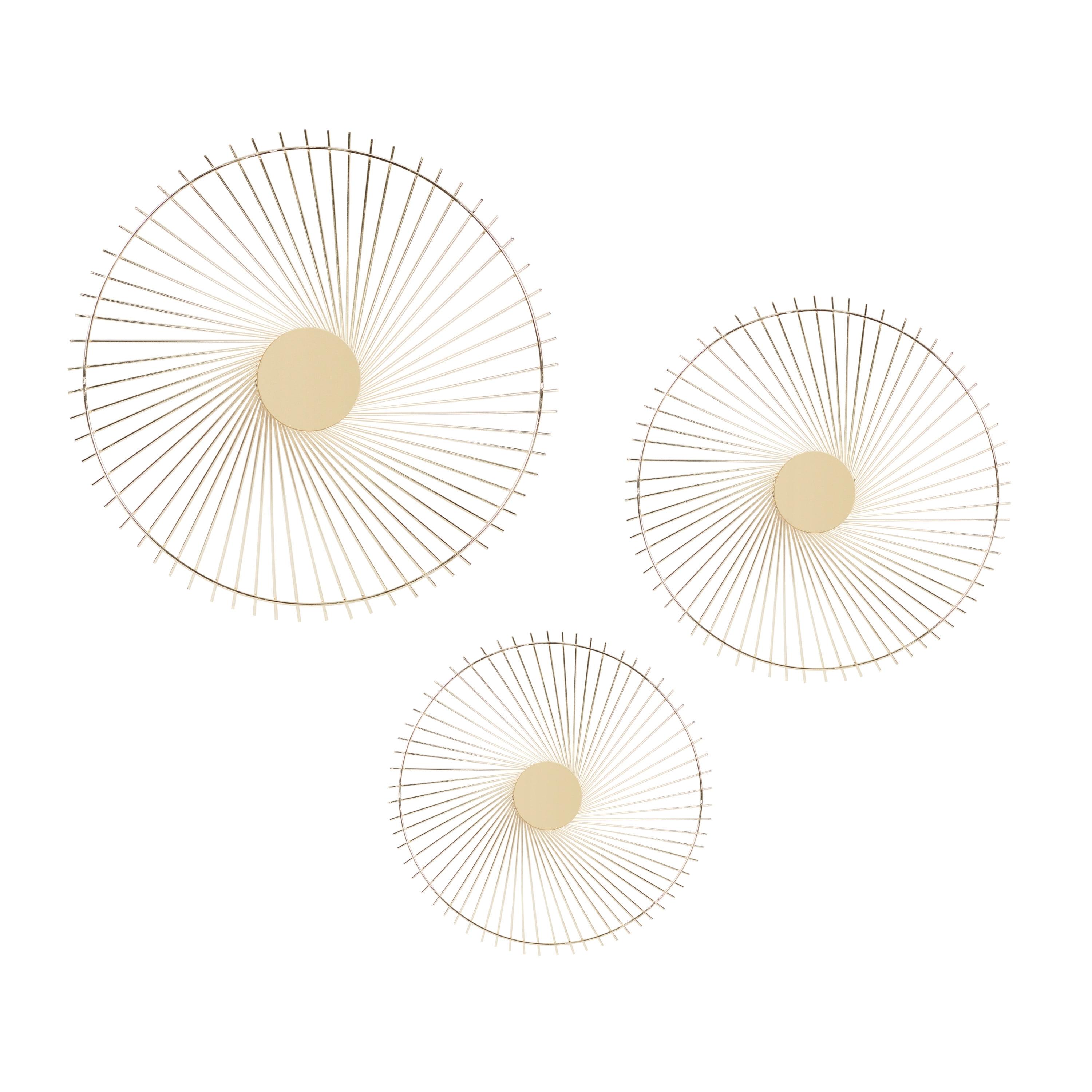 Gold Circular Metal Sunburst Wall Sculpture Set of 3