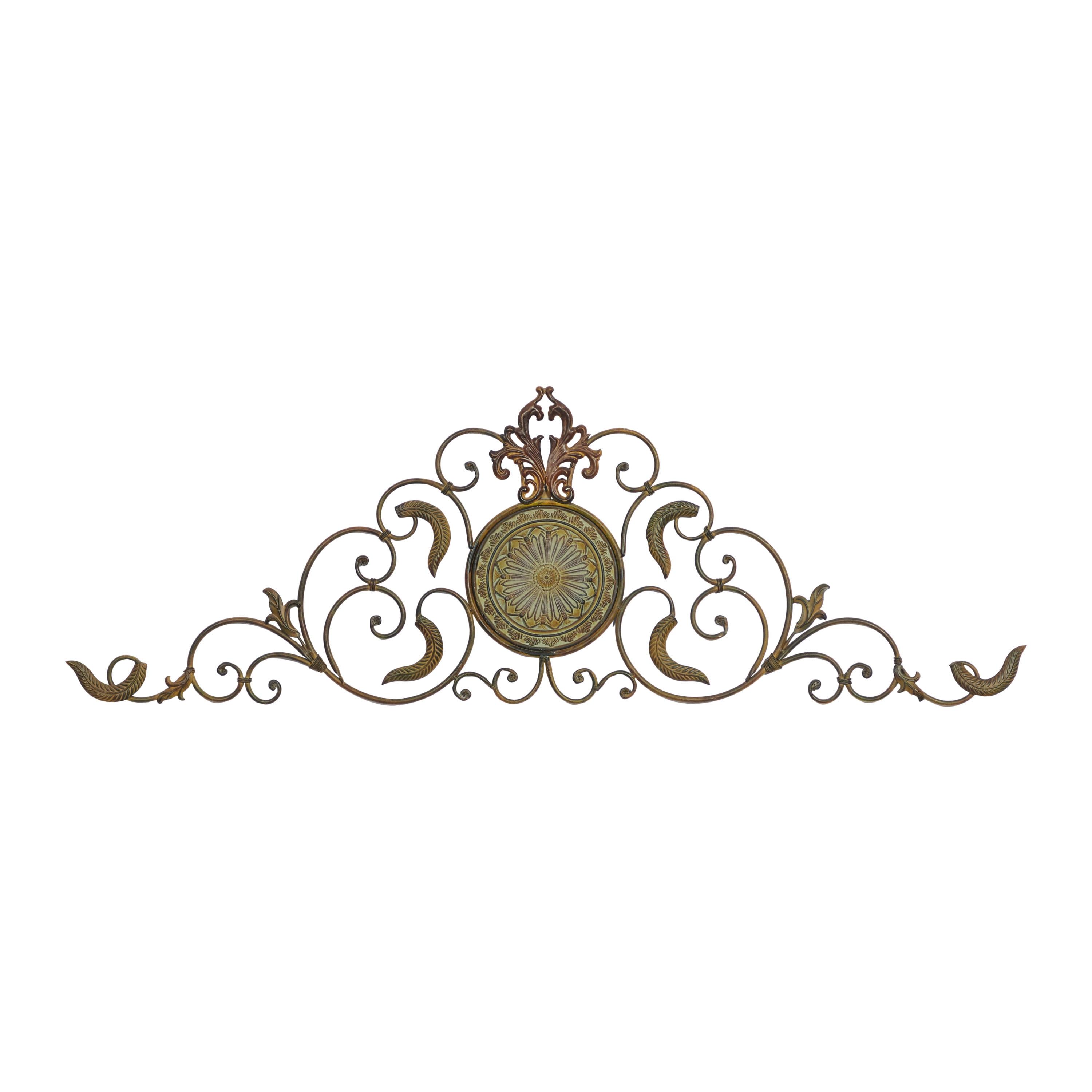 Gold Iron Scrollwork Wall Hanging Decor with Embossed Details