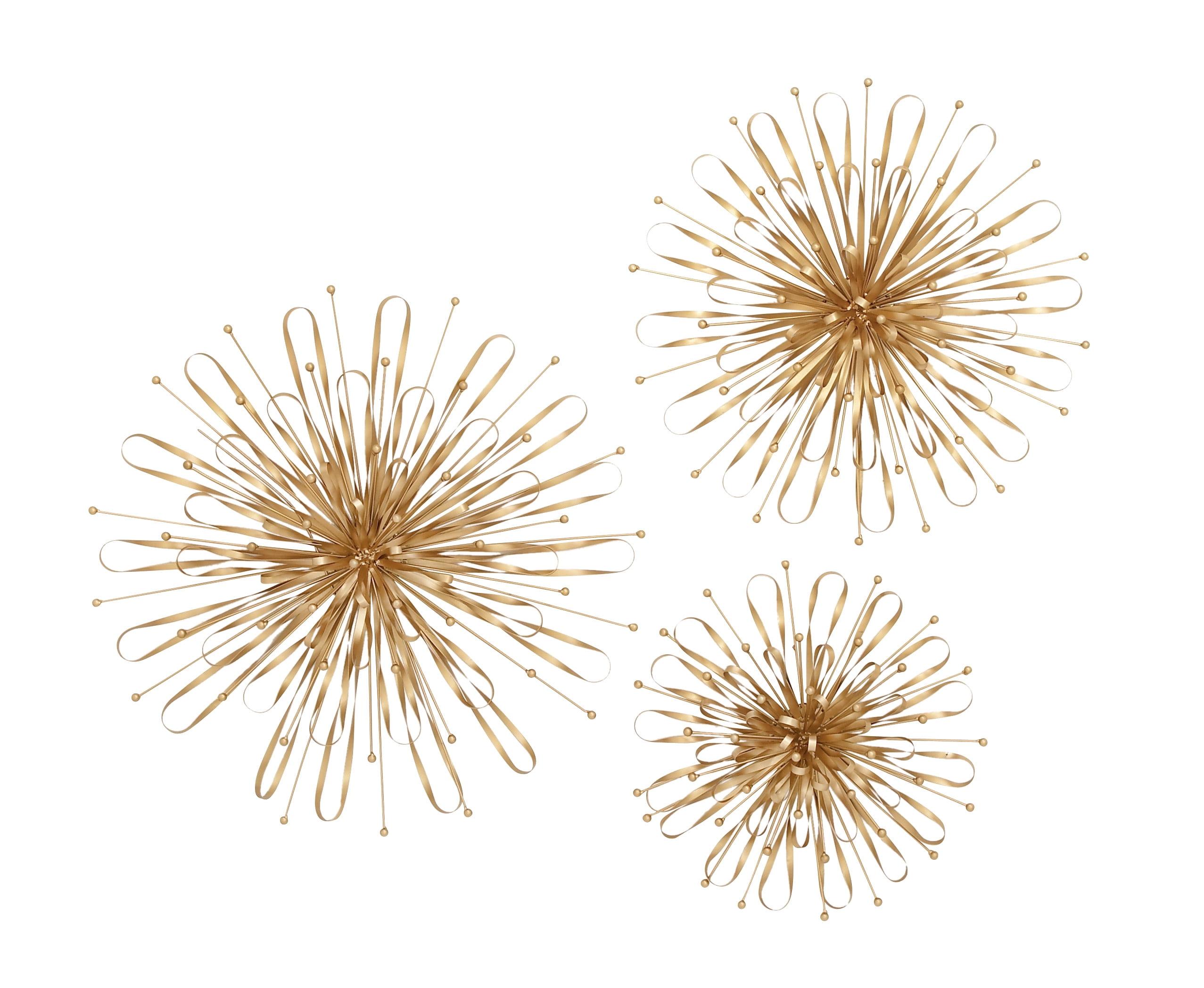 Set of 3 Gold Metal Starburst Wall Sculptures