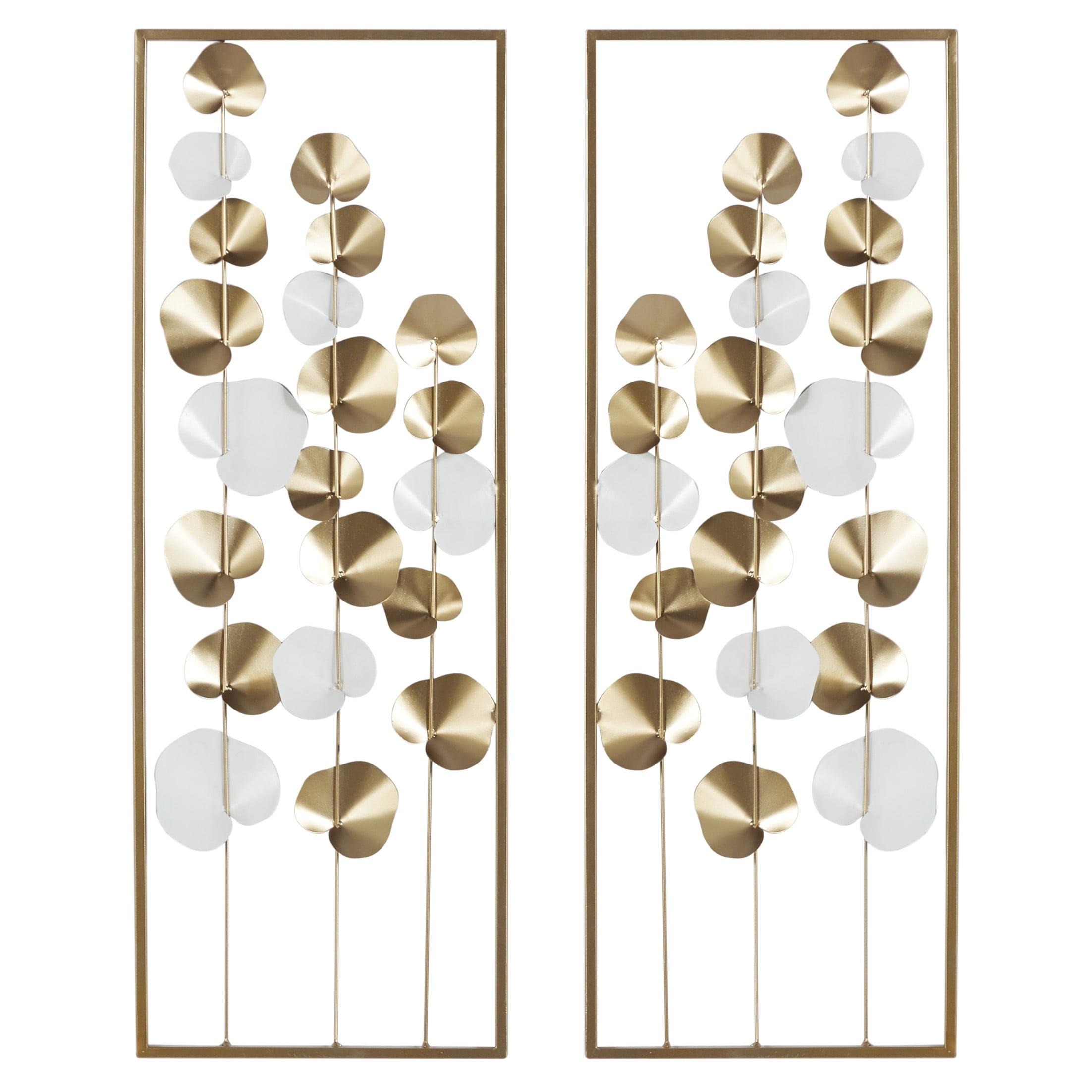 2pc Modern Leaf Ornamental Wall Decor Gold - Olivia & May: Iron Botanical Art, Vertical Display