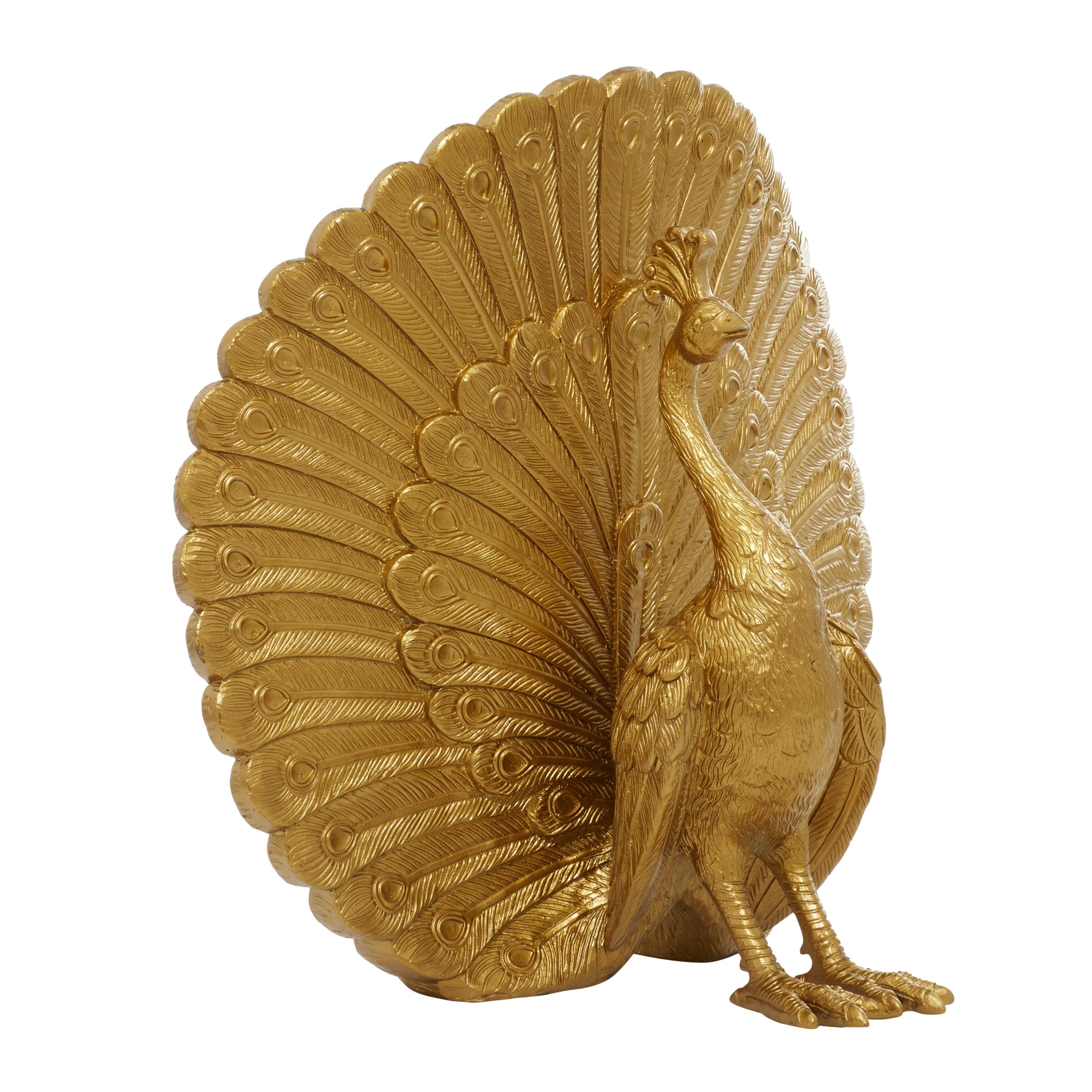 Gold Glam Resin Peacock Sculpture, 18.35 Inches