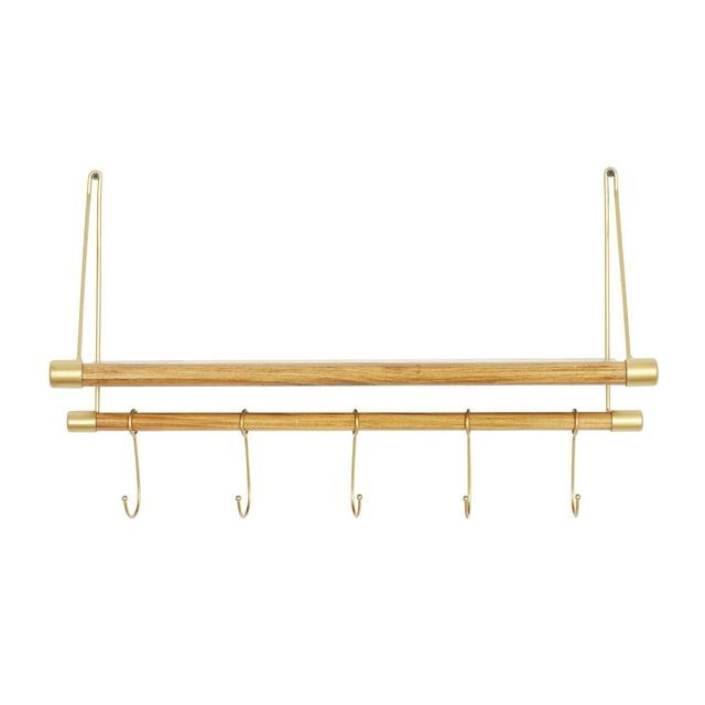 DecMode Gold Wood Contemporary Wall Hook