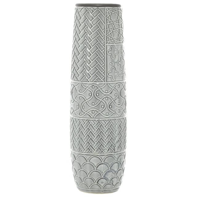 Bungalow Rose Ceramic Slim Engraved Patterned Decorative Gray Vase