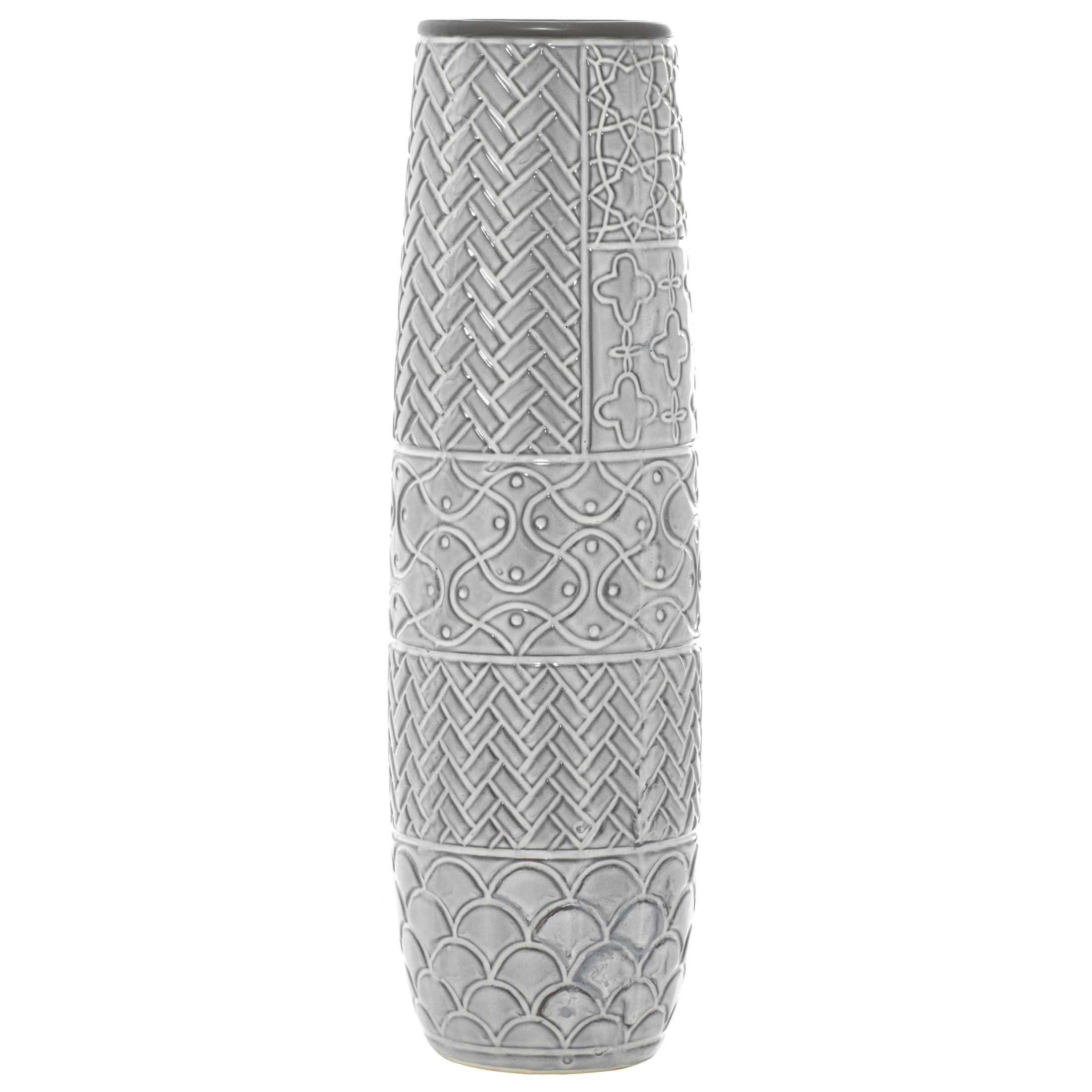 Bungalow Rose Ceramic Slim Engraved Patterned Decorative Gray Vase