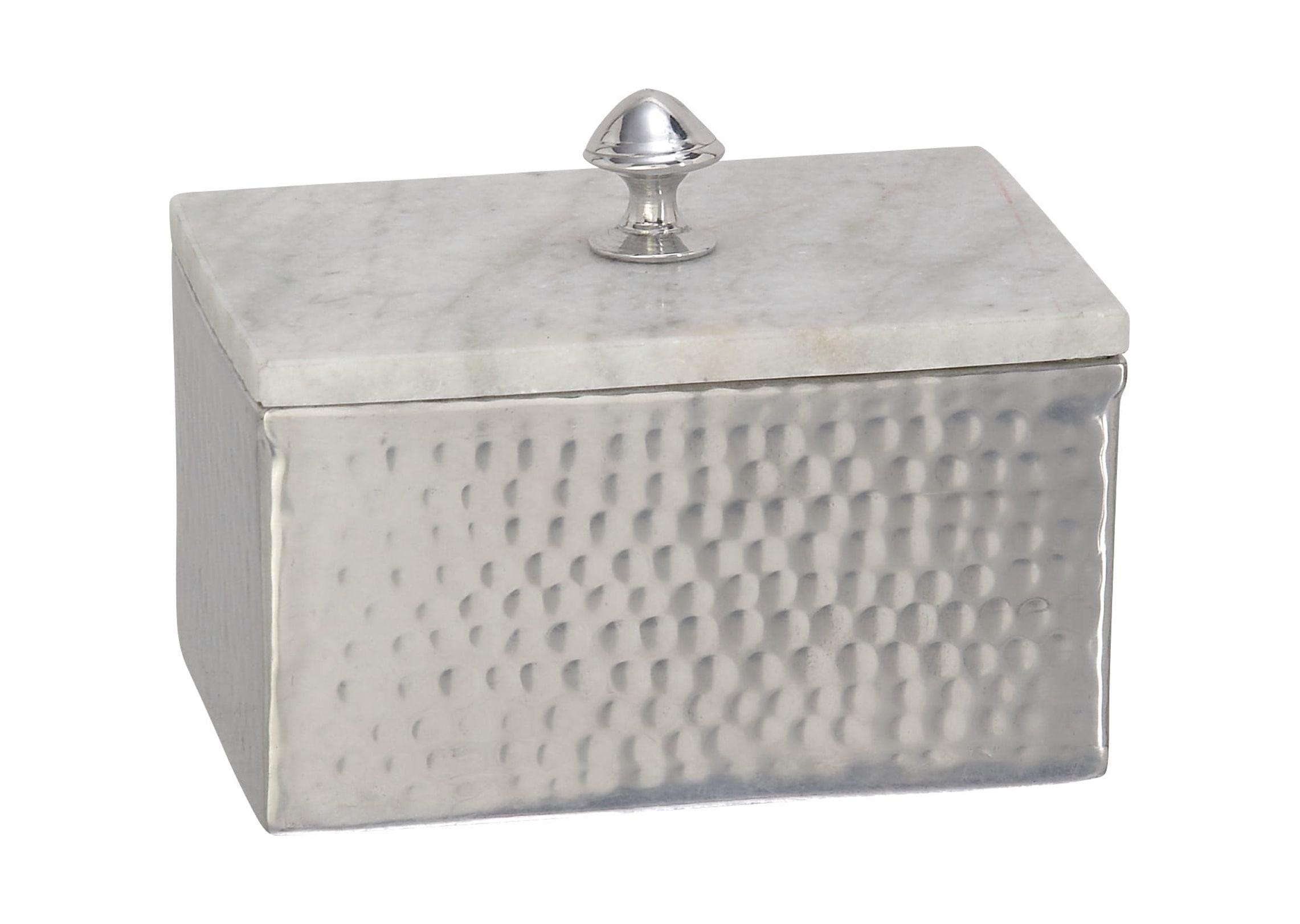 Gray Marble and Silver Metal Rectangular Jewelry Box