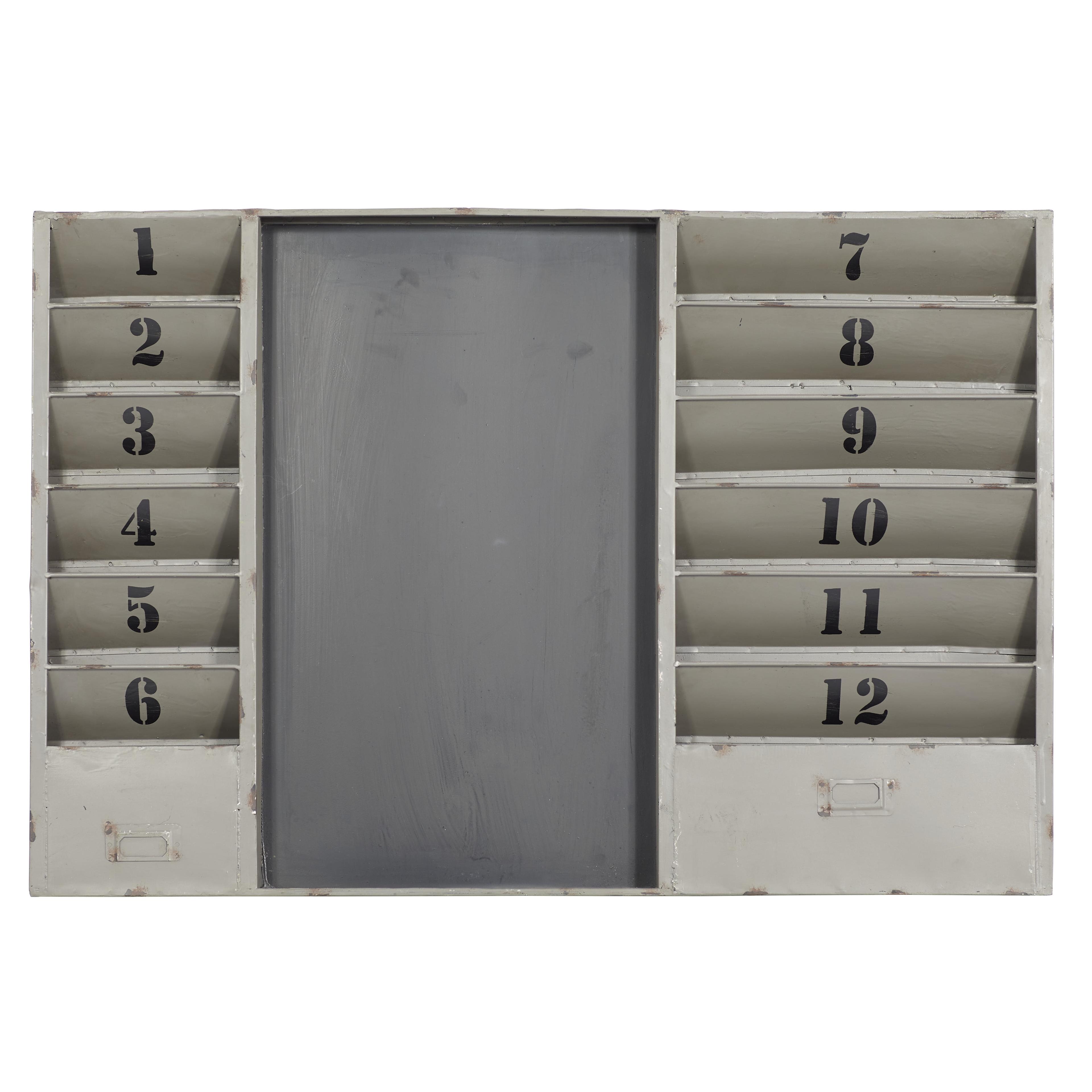 DecMode Gray Metal Chalkboard File Holder Sign Wall Decor with Black Numbers