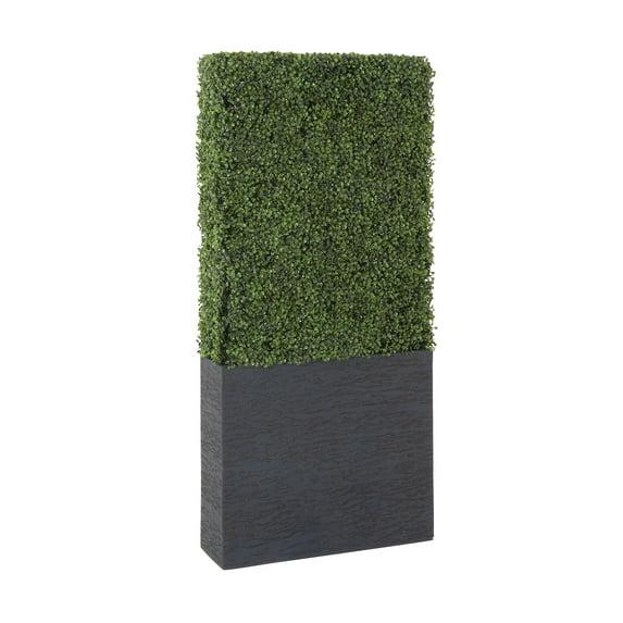 DecMode Green Plastic Contemporary Artificial Boxwood Hedge Topiary with Black Planter Box 22" x 9" x 59"