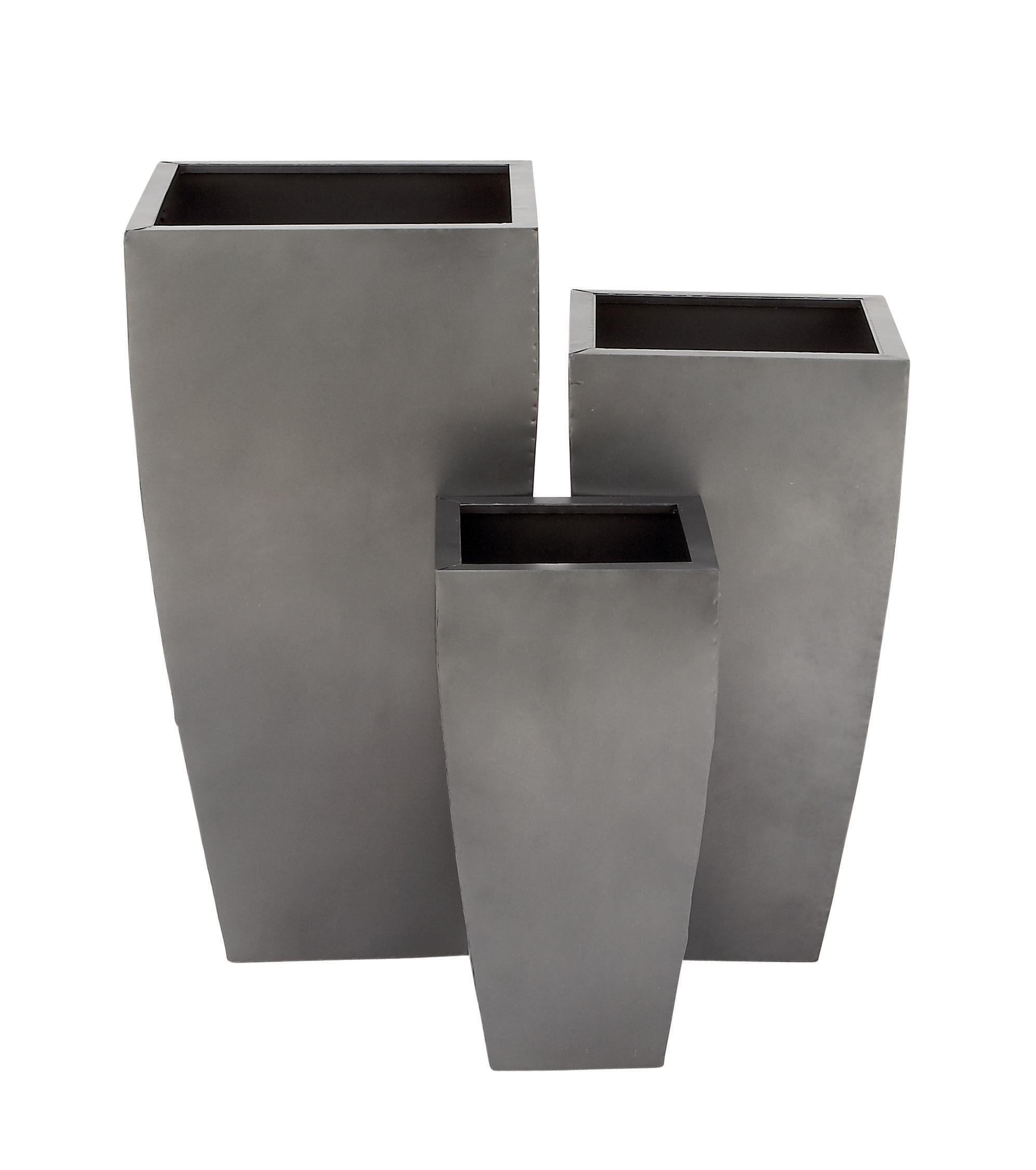 DecMode Grey Contemporary Oversized Metal Planter with Cement Hue, Set of 3, 20", 25", 30"H