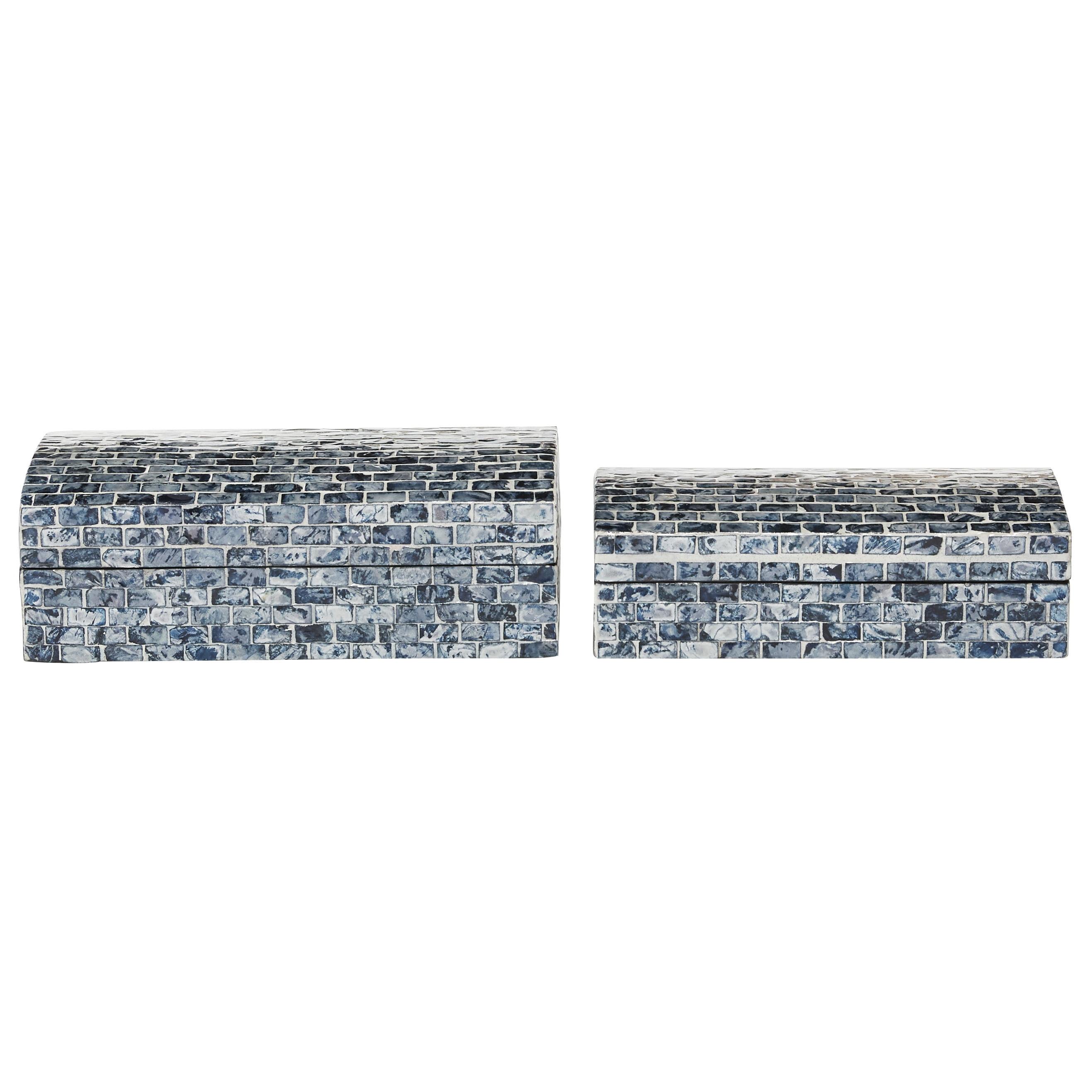 DecMode Handmade Blue Wood Decorative Box with Hinged Lid, 2 Count