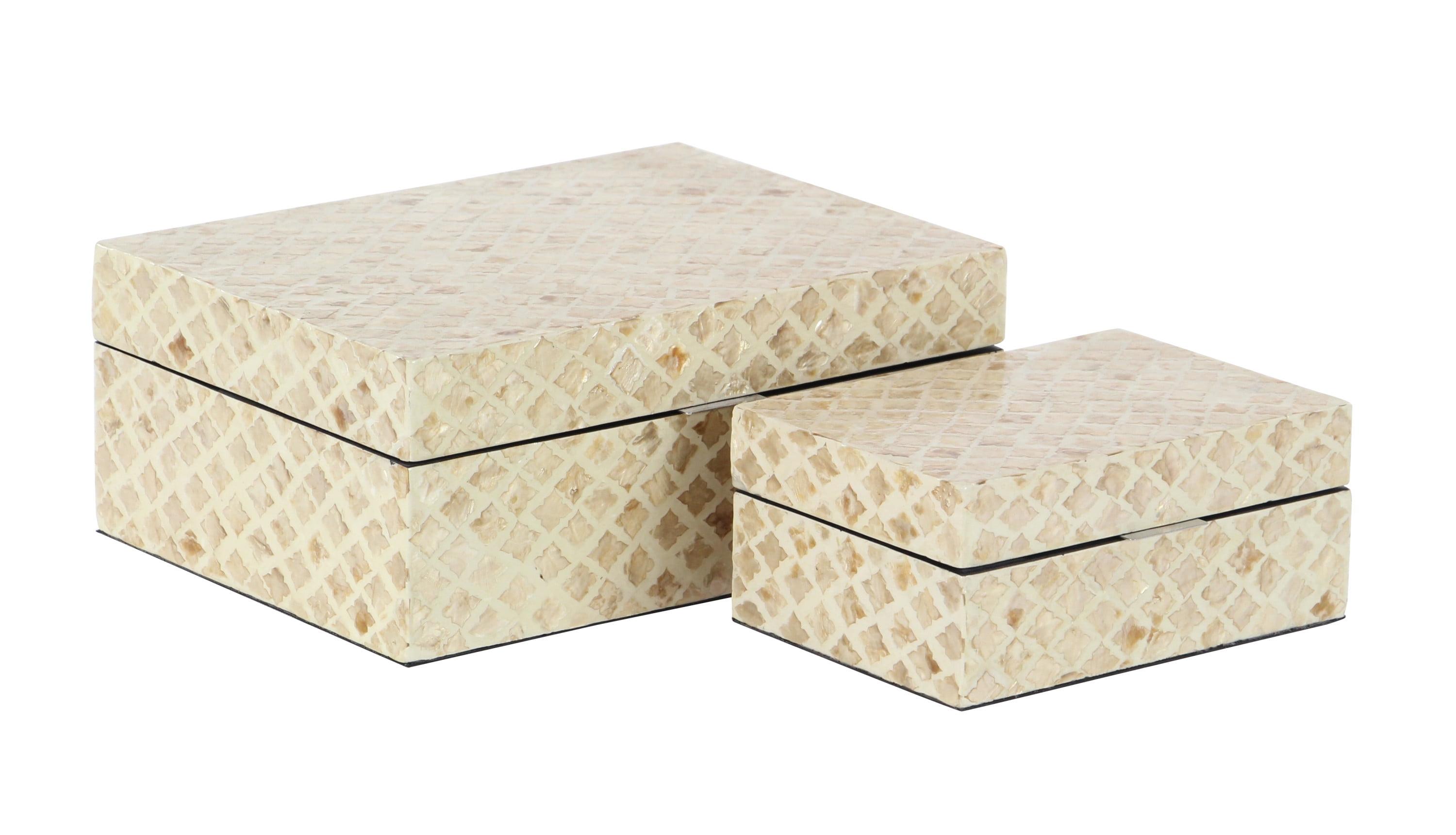 Set of 2 Shell Inlaid Wooden Boxes Natural - Olivia & May: Coastal Style Storage with Felt Stoppers